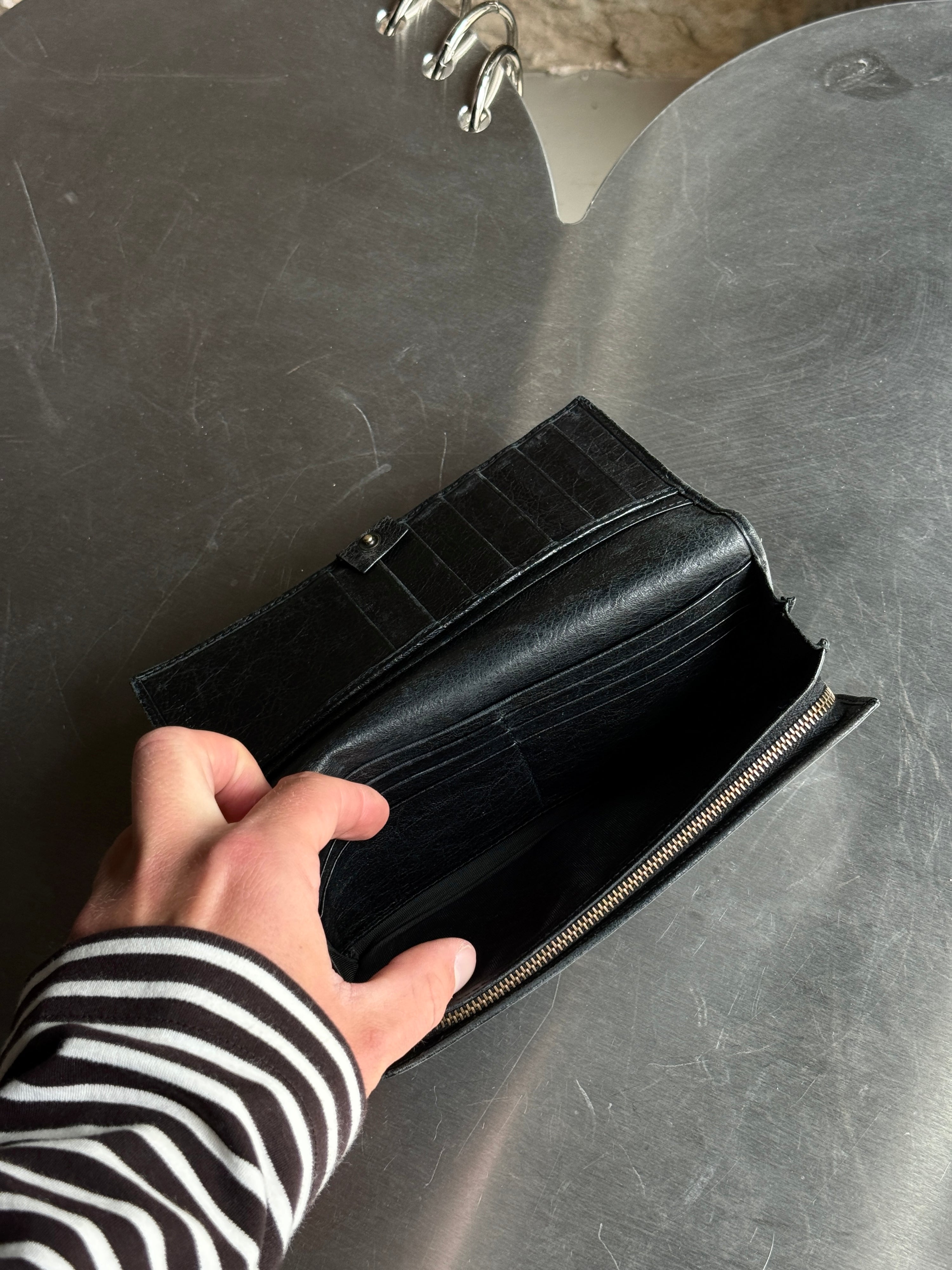 Vintage Balenciaga City Zip Around Long Wallet Black