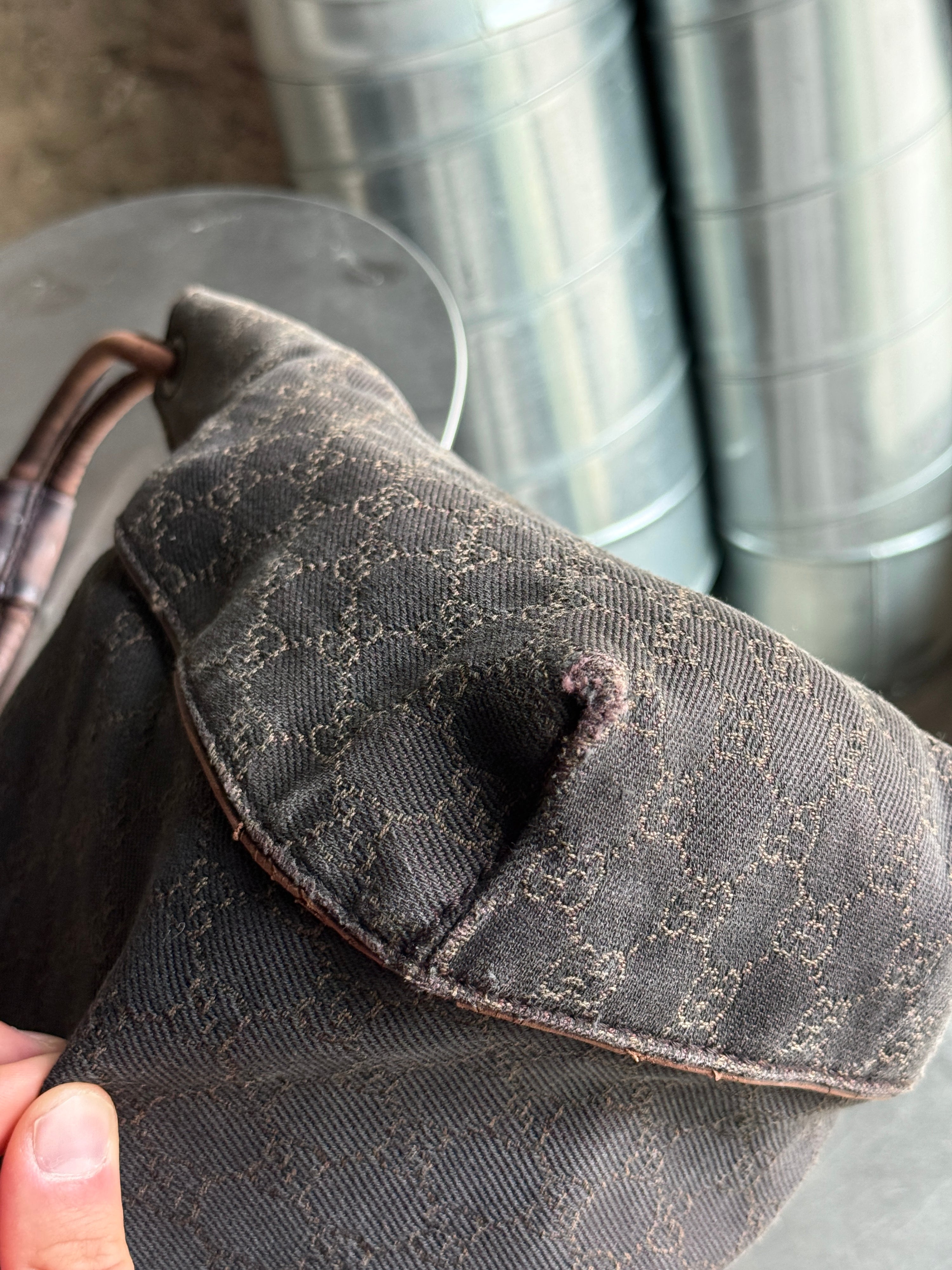 Vintage Gucci GG Cloth Hobo Bag Dark Brown