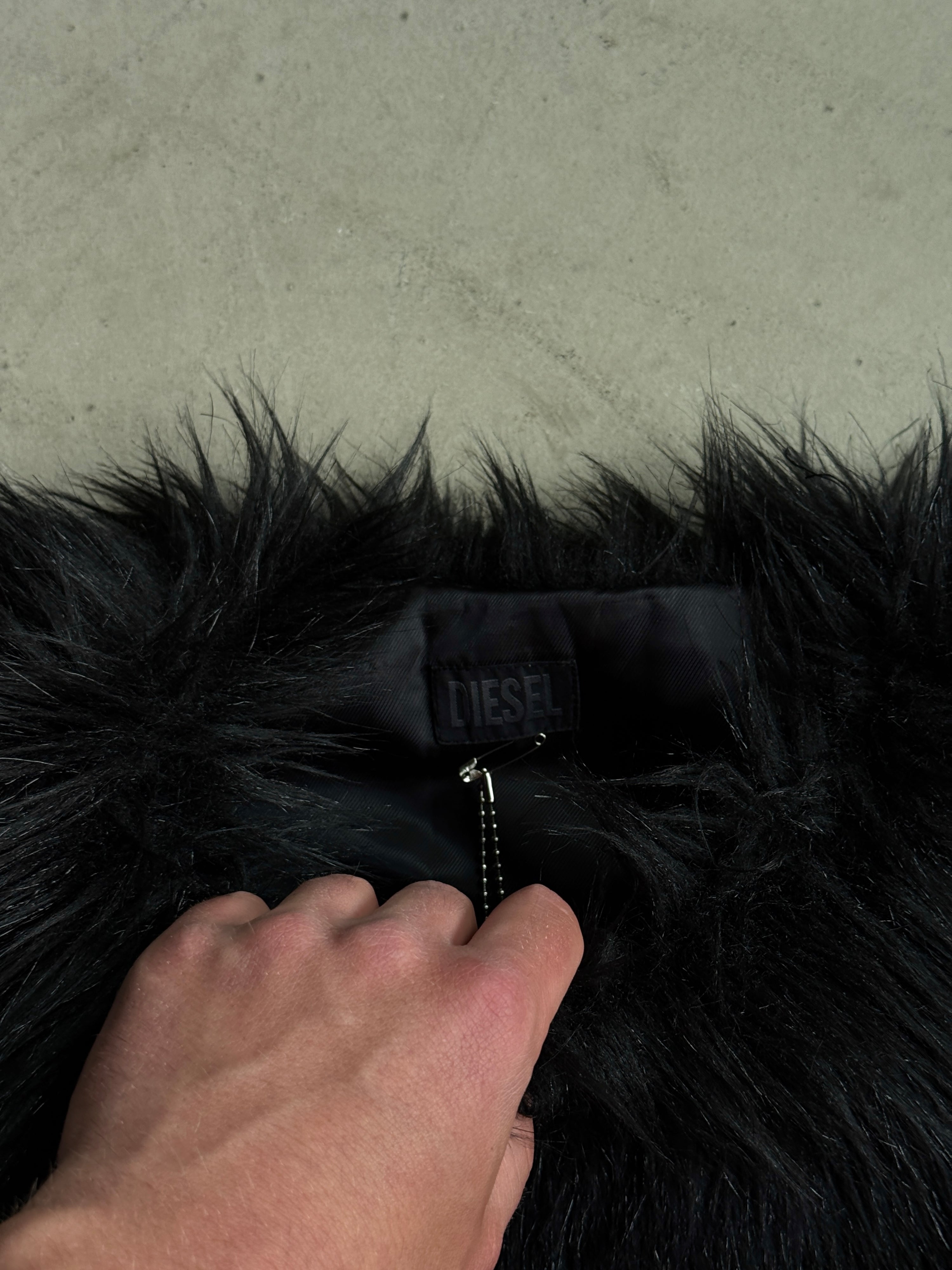 Vintage 2000s Diesel Faux Fur Vest Black - XS