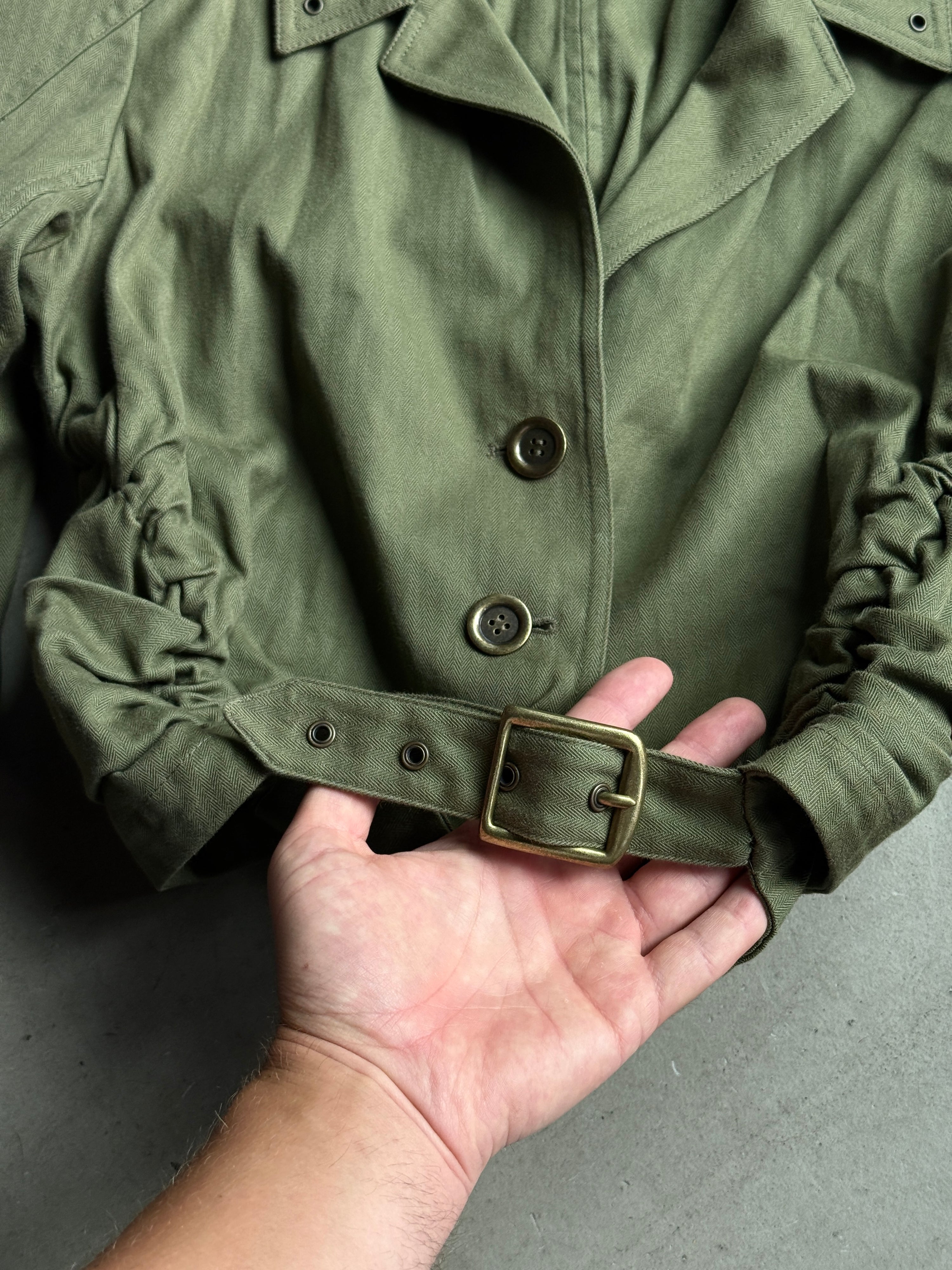 2000s John Galliano Snatched Ruched Button Jacket Khaki - XS