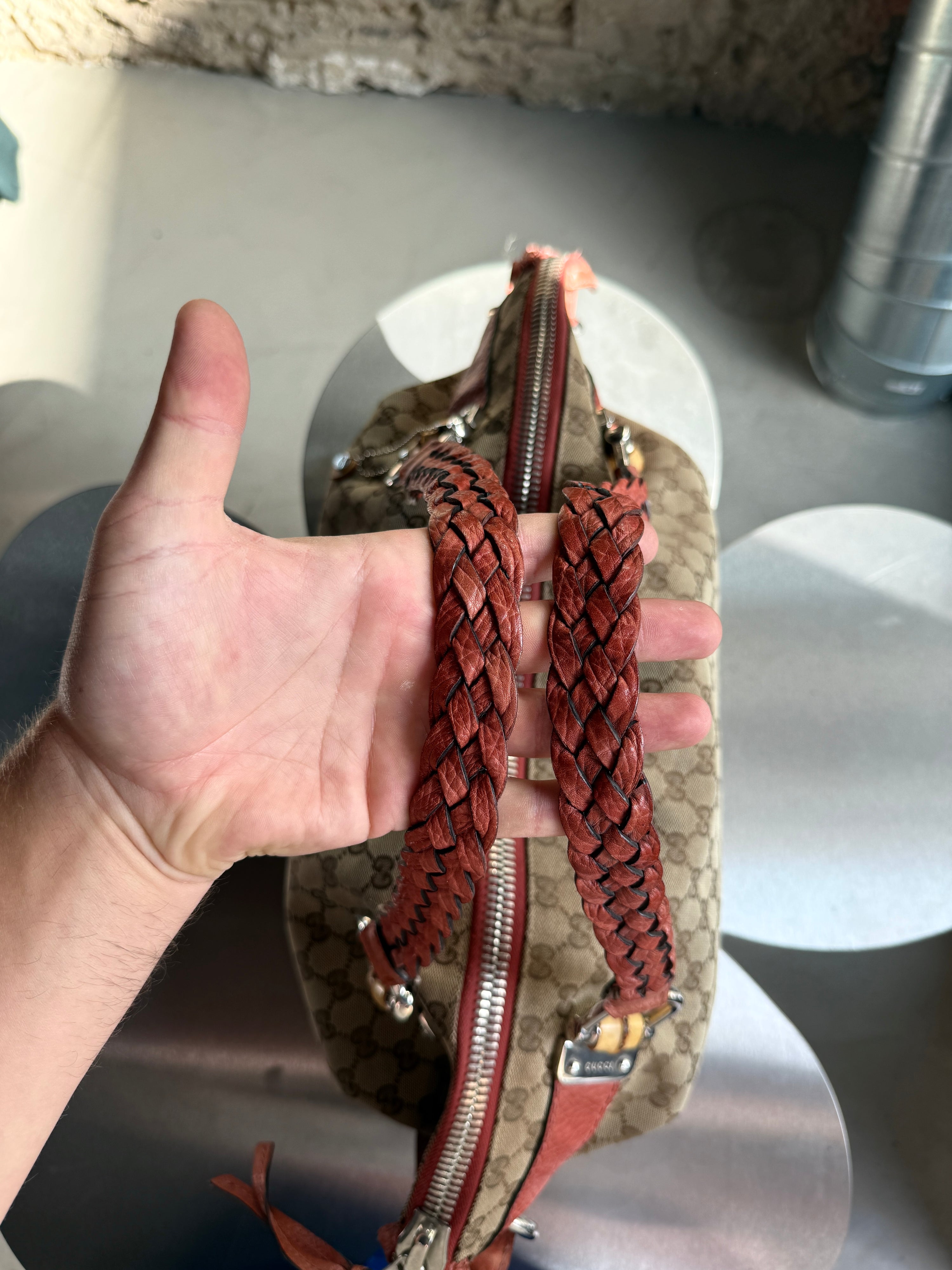 Vintage Gucci GG Bamboo Bar Shoulder Bag (Orange Braided Strap)