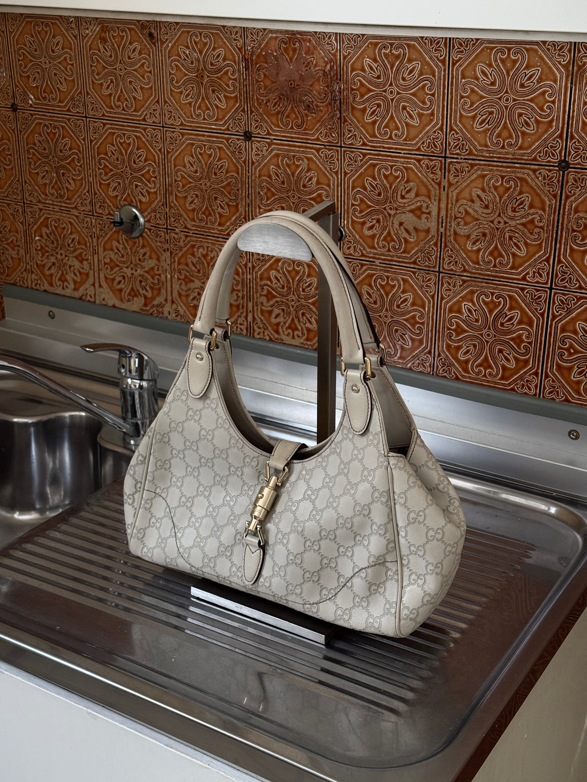 Gucci Guccissima Jackie Hobo Cream Soft Tote Bag