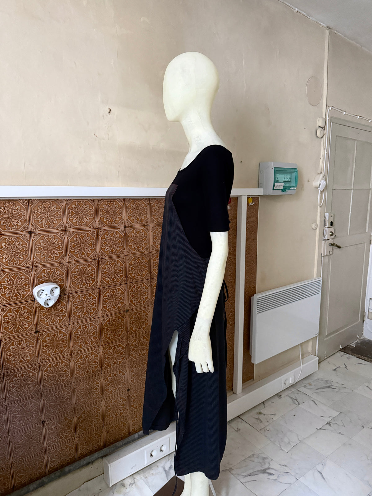 Vintage Cop Copine Asymetrical Black Patchwork Dress - S