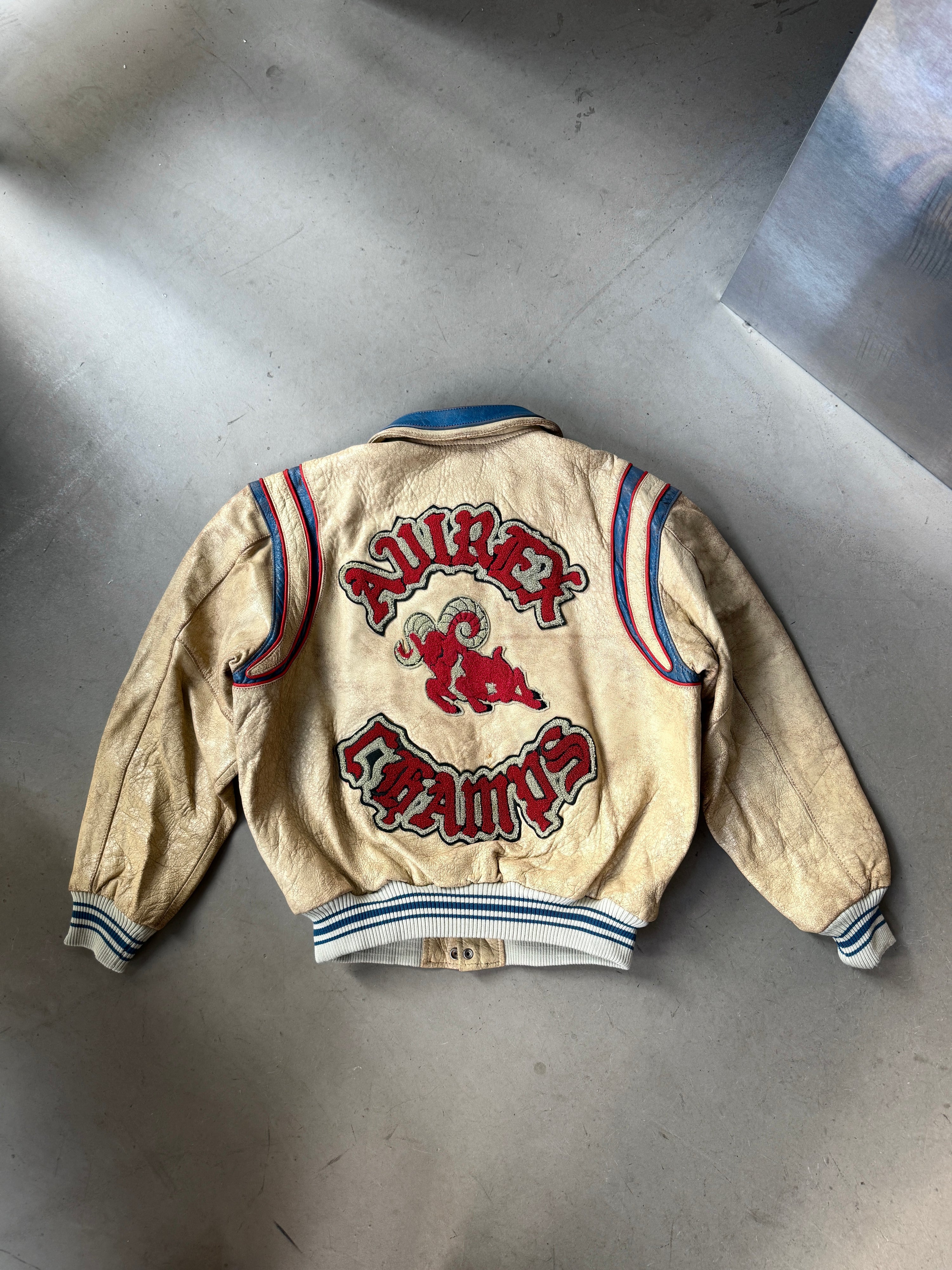 Vintage 1990s Avirex "Champs" Varsity Leather Jacket Cream - L