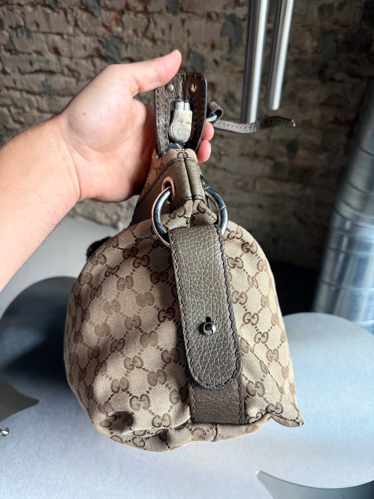 Vintage Gucci GG Bamboo Bar Large Shoulder Bag (Khaki Braided Strap)