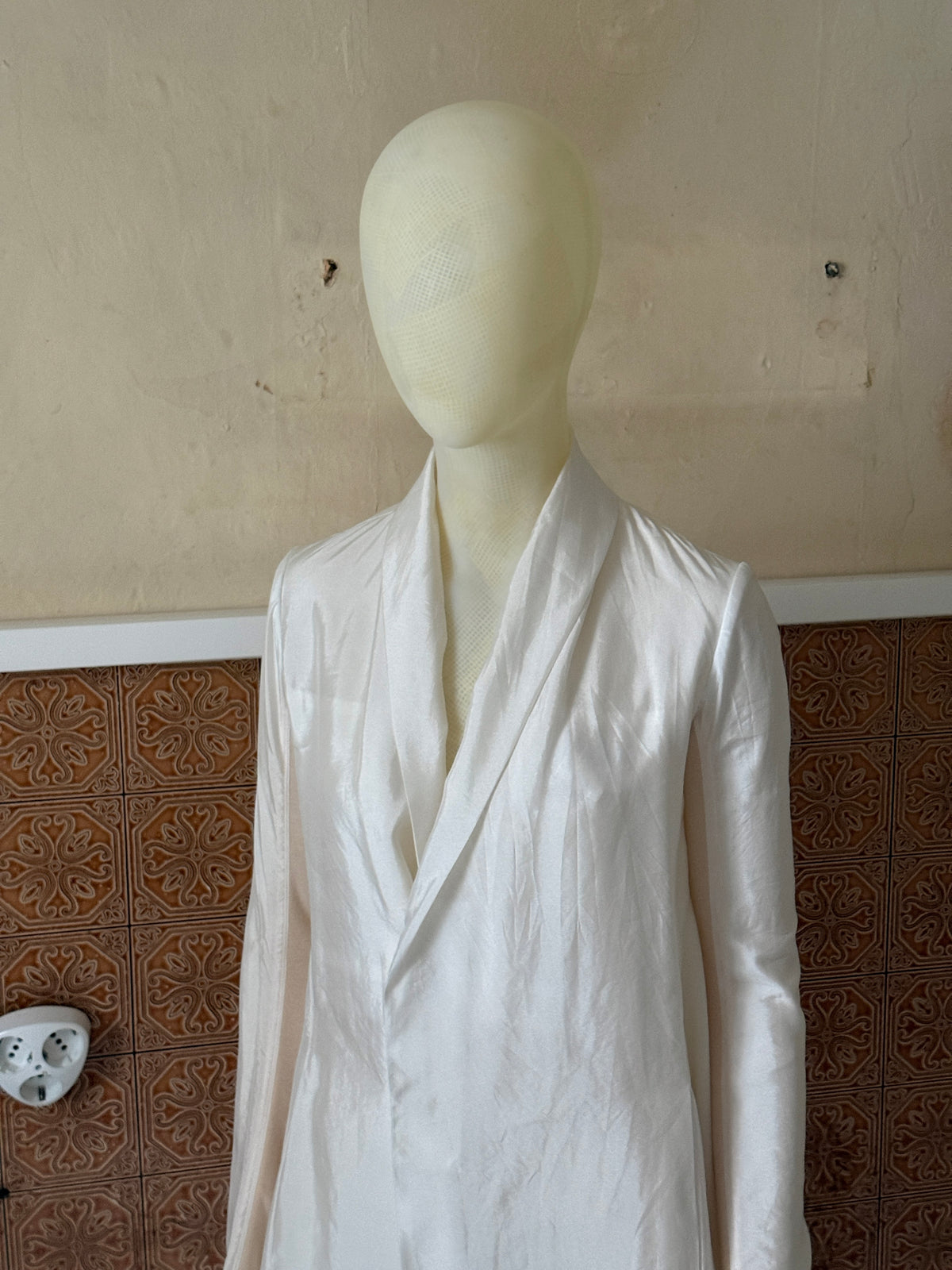 2000s Rick Owens Silk Blend Asymetrical Drape Blazer Coat White - XS