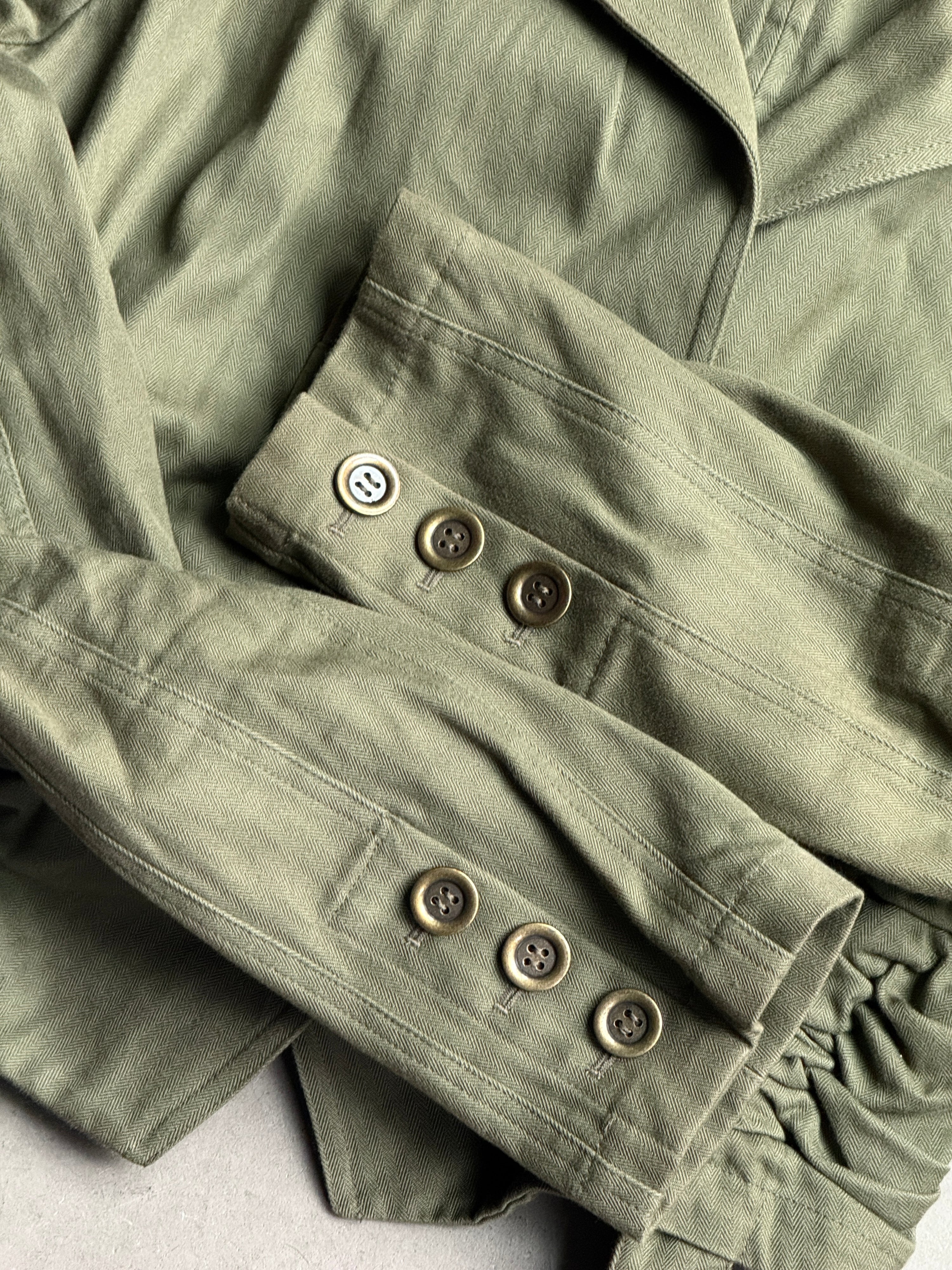 2000s John Galliano Snatched Ruched Button Jacket Khaki - XS