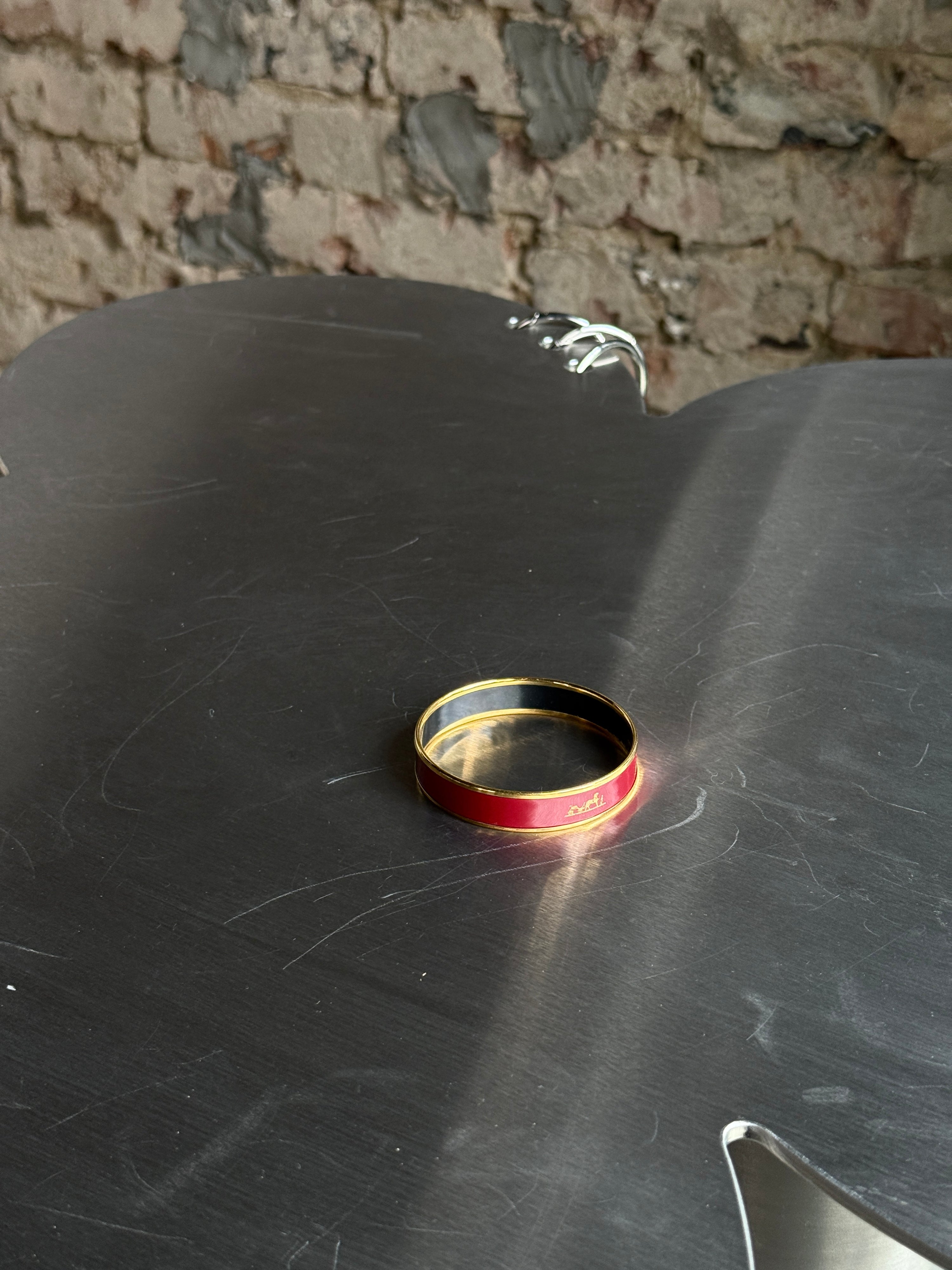 Vintage Hermès Red Caleche Enamel Bangle Bracelet