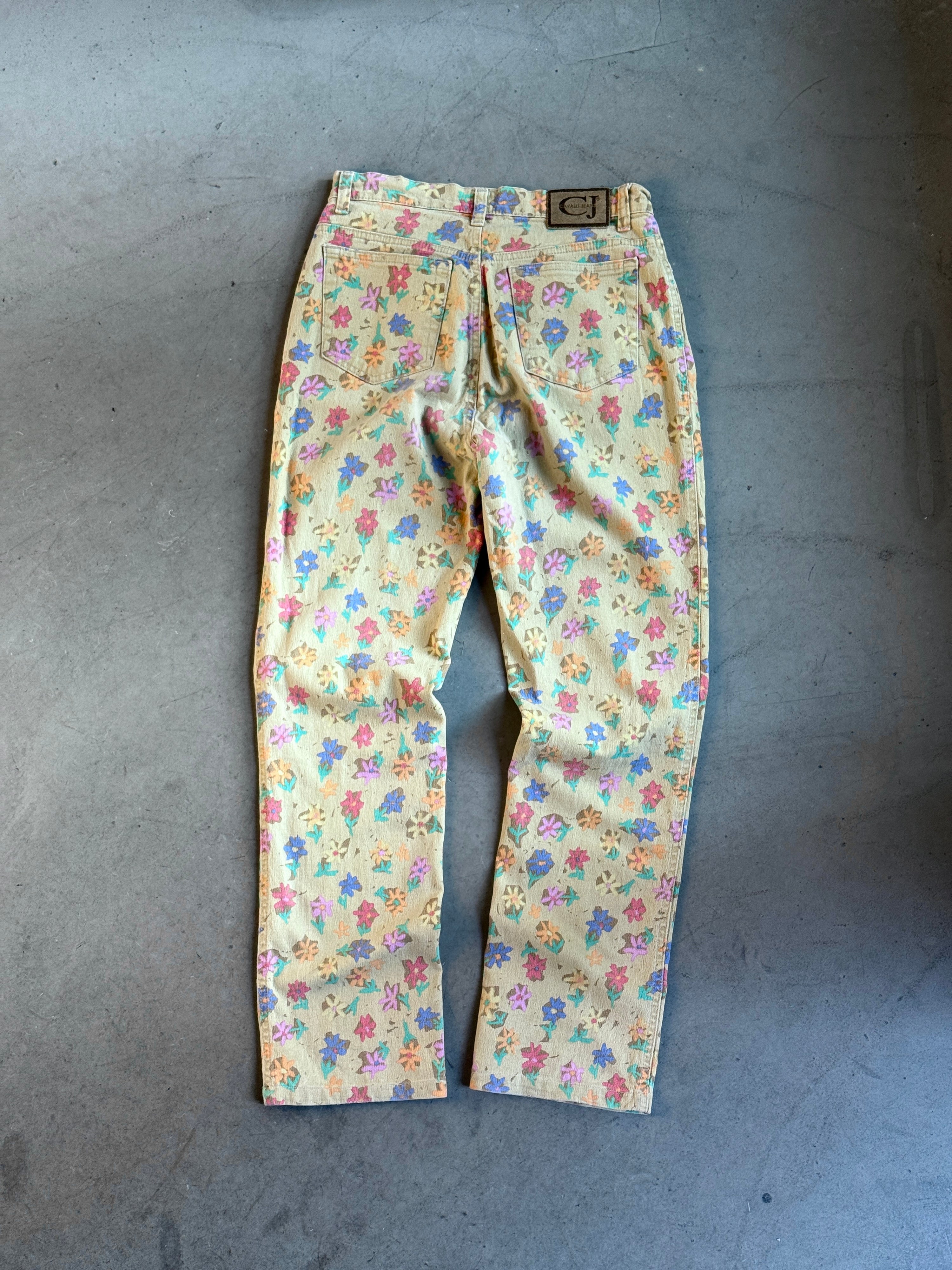 Vintage 1990s Roberto Cavalli Floral Trousers Beige - W30 L29