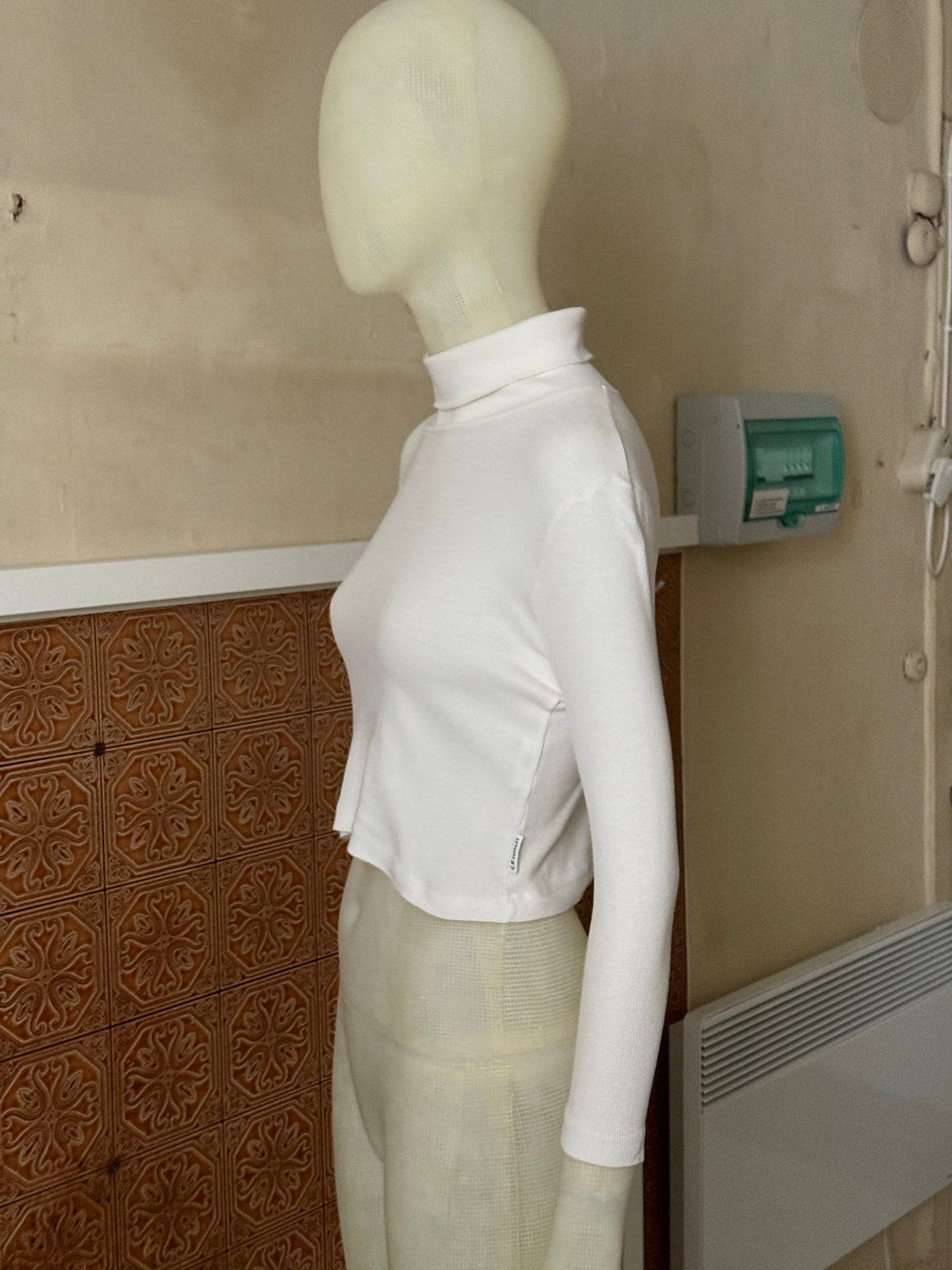 Vintage CP Company Cropped White Turtleneck Longsleeve Top - XS