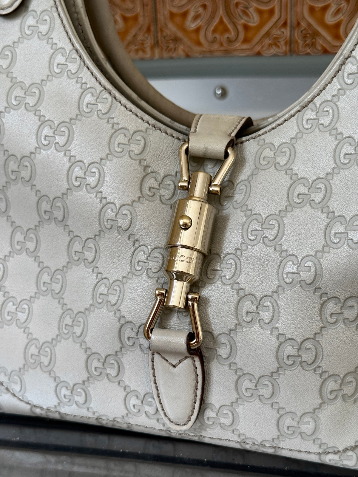 Gucci Guccissima Jackie Hobo Cream Soft Tote Bag