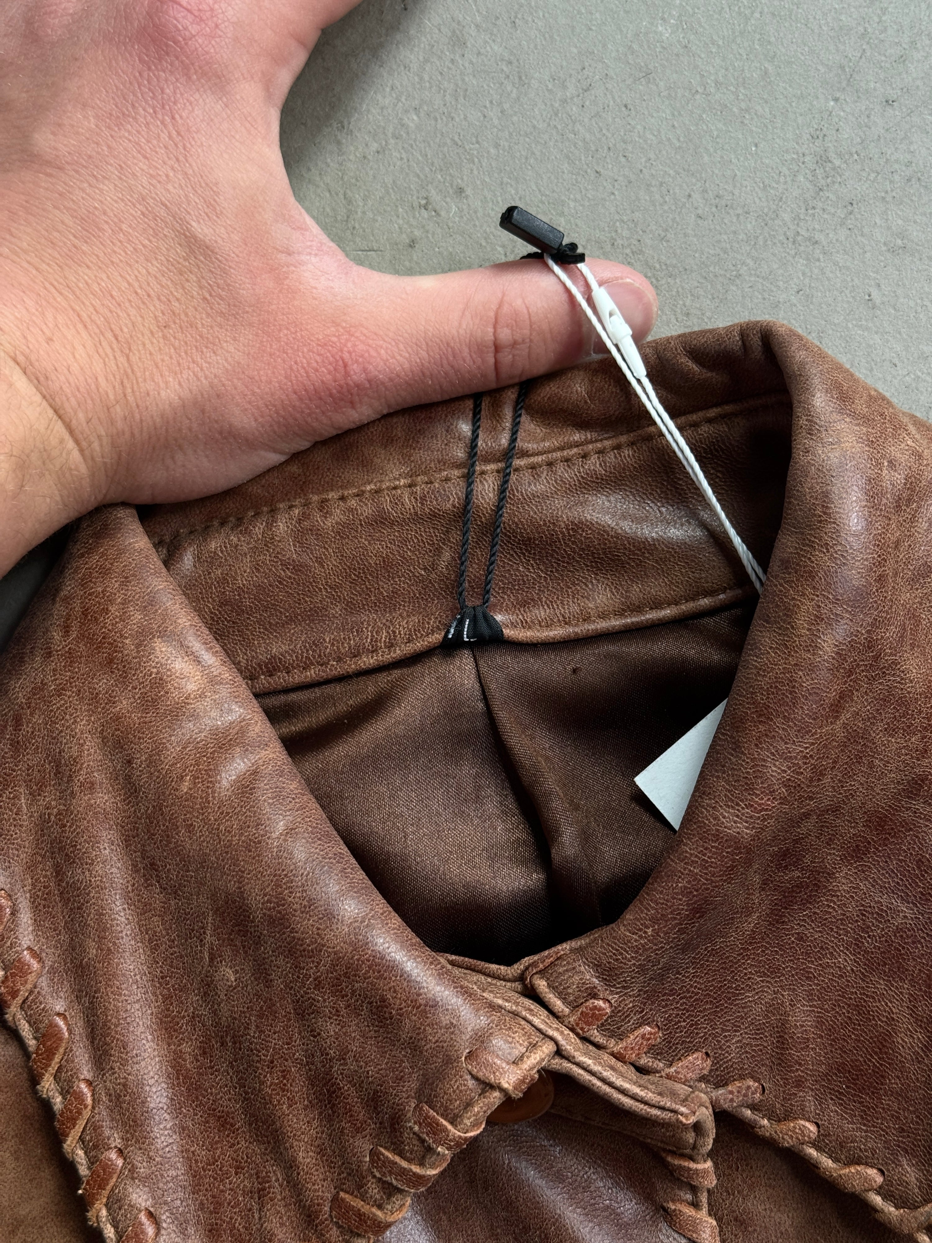Vintage Brown Leather Jacket w/ oversized flap pockets - S