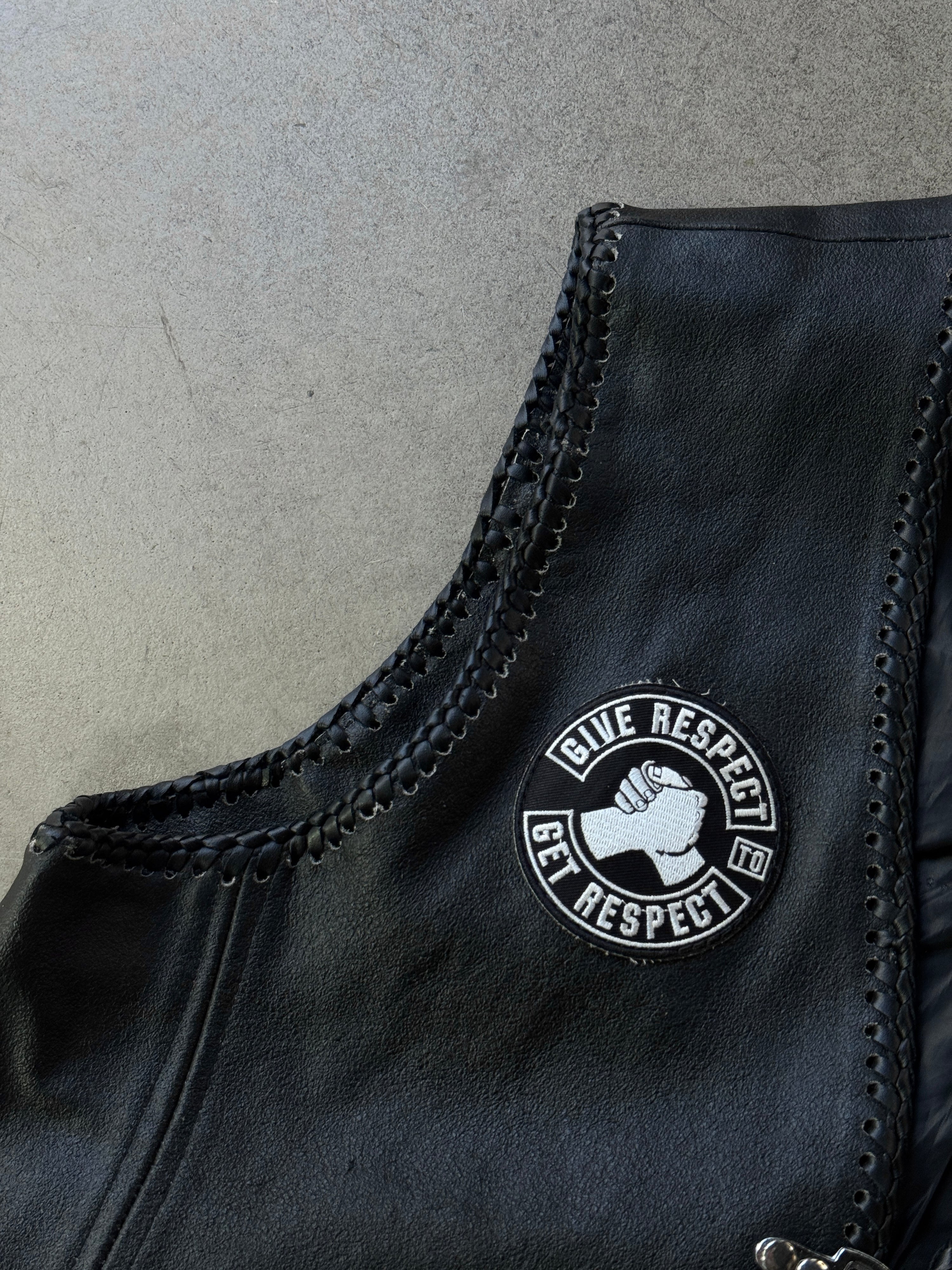 Vintage Gaudi Leather Biker Vest Black  - L