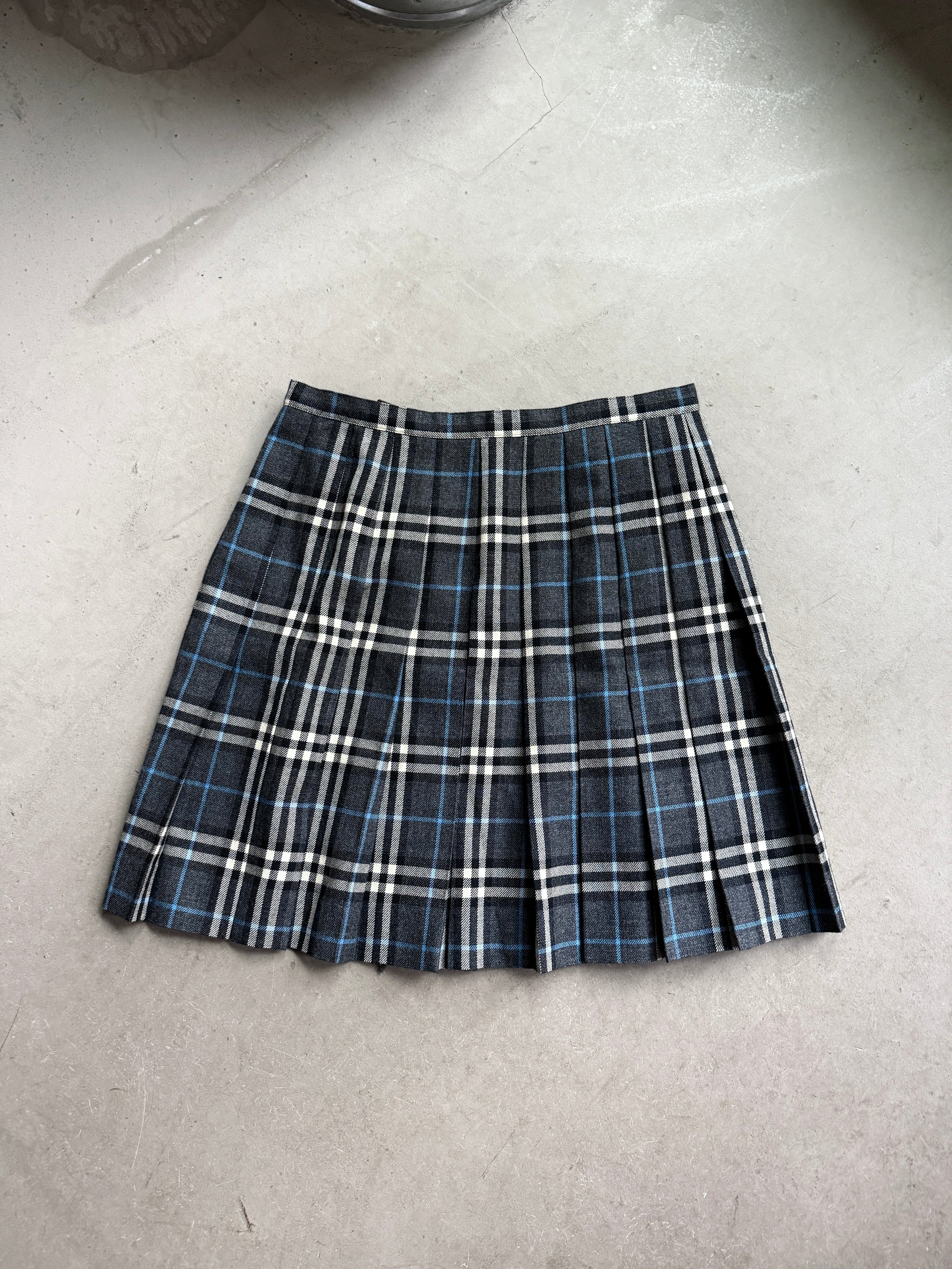 2000s Burberry Blue Label Pleated Nova Check Wrap Skirt Grey - S