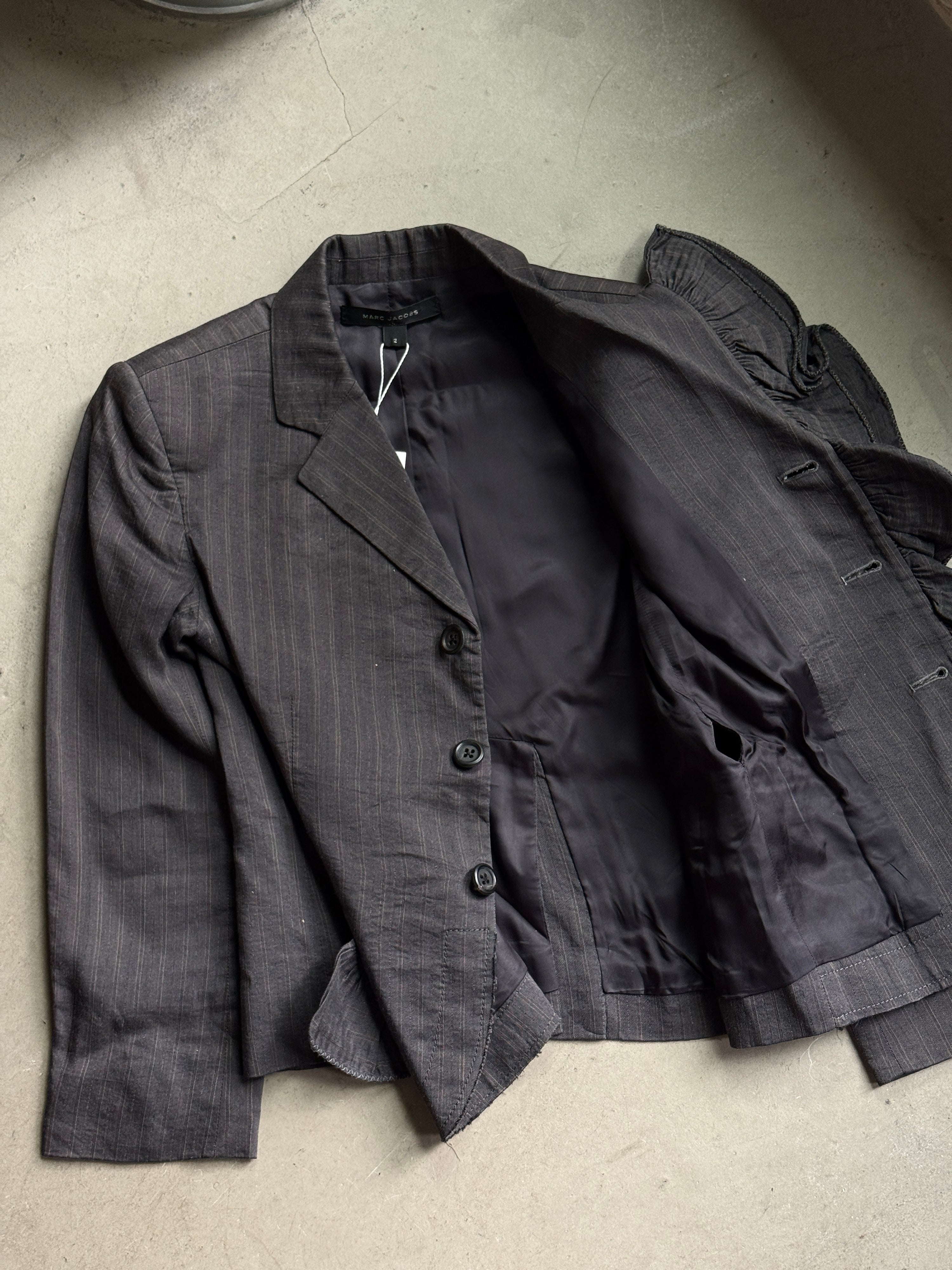 Vintage 2000s Marc Jacobs Pinstripe Ruffle Cropped Blazer