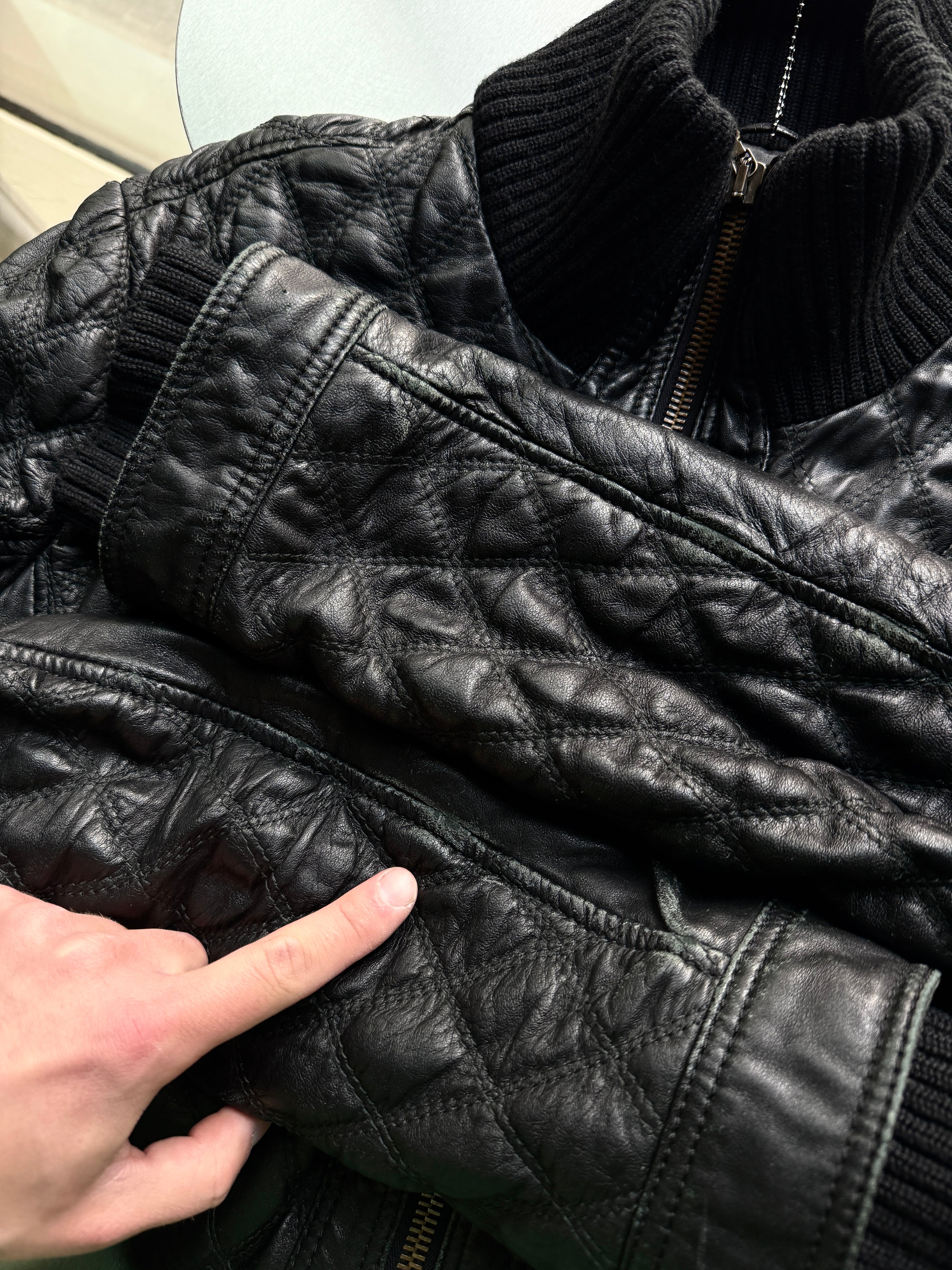 Vintage AW2004 Just Cavalli Cinched Diamond Quilted Leather Jacket Black - M