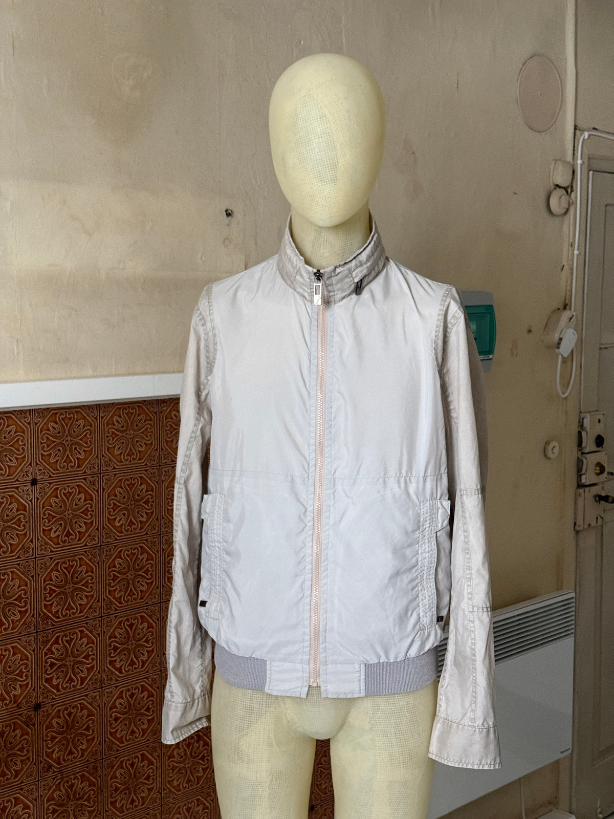 Vintage 2000s Versace Collection Light Grey Nylon Zip Up Jacket - M