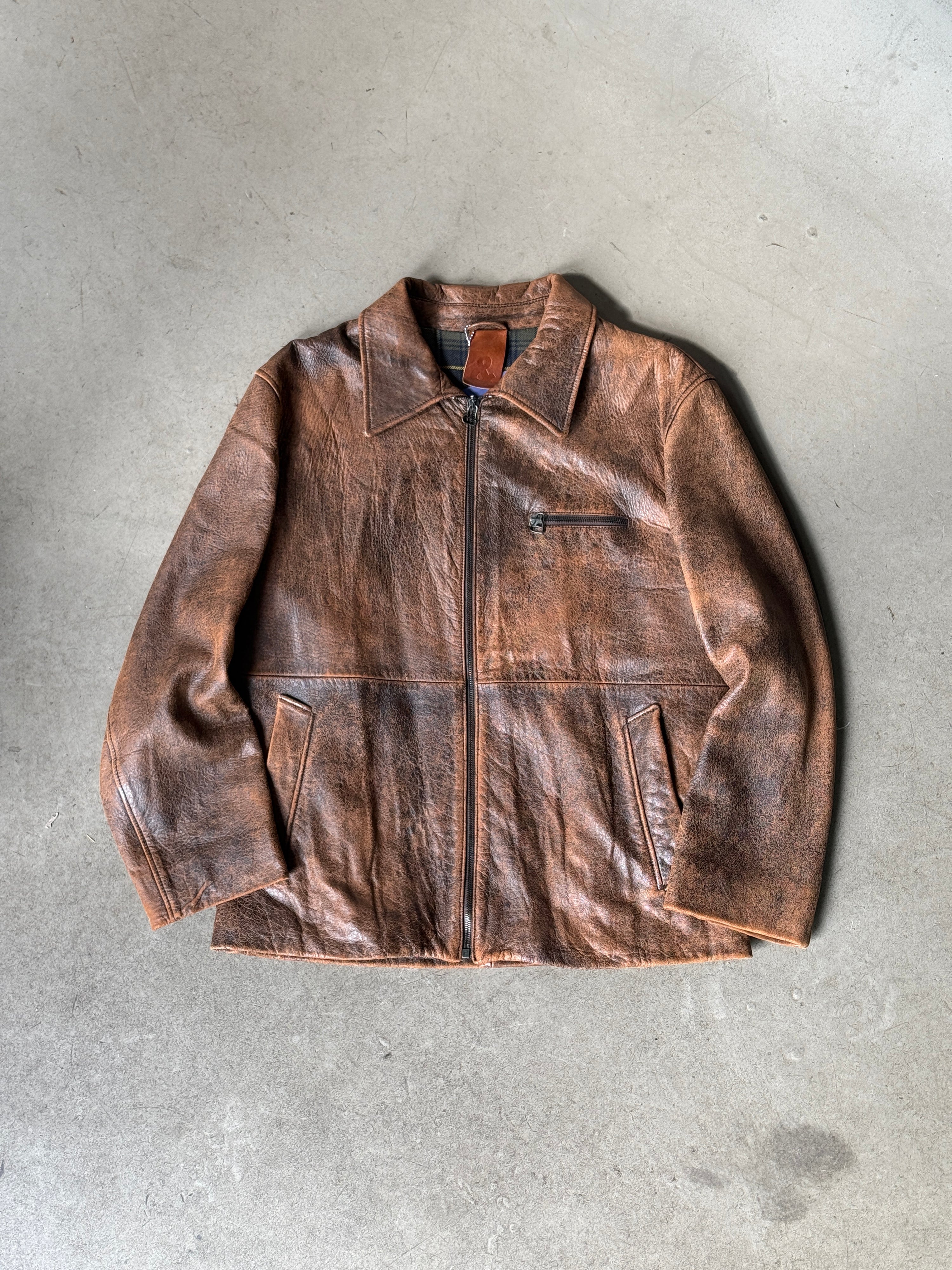 Vintage Dolce & Gabbana Distressed Brown Leather Jacket - M