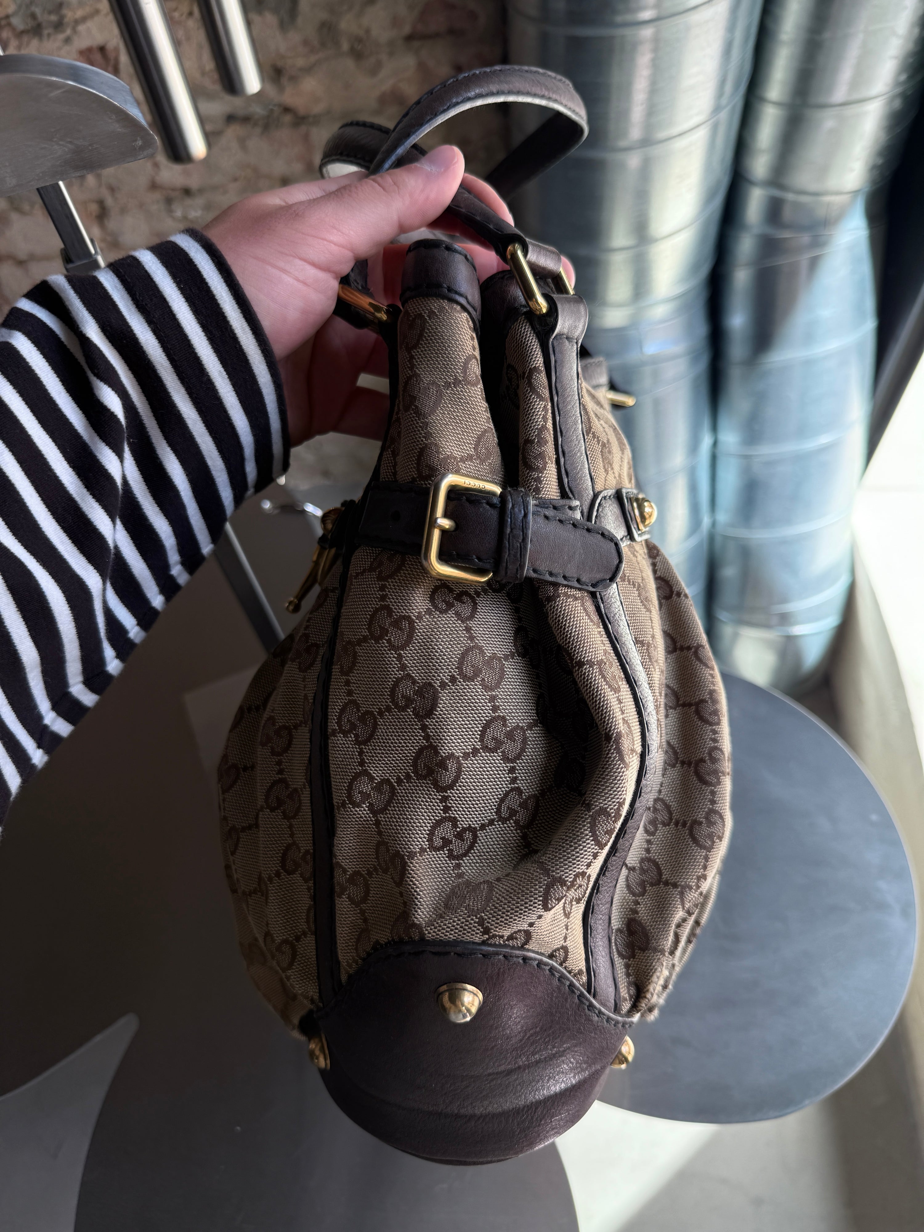 Vintage Gucci Jockey Horsebit Shoulder Bag Beige