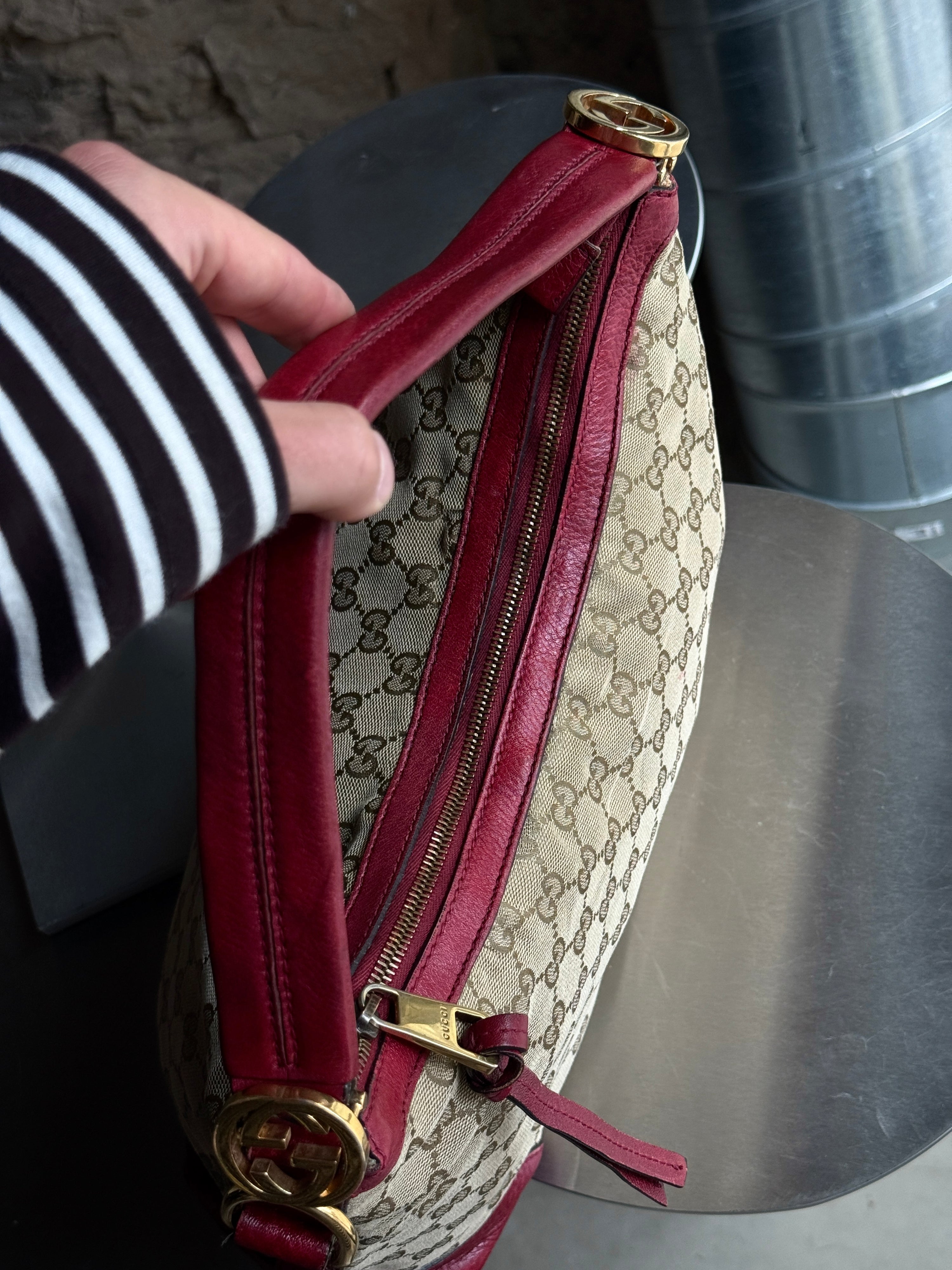 Vintage Small Gucci Hobo Bag Beige / Red
