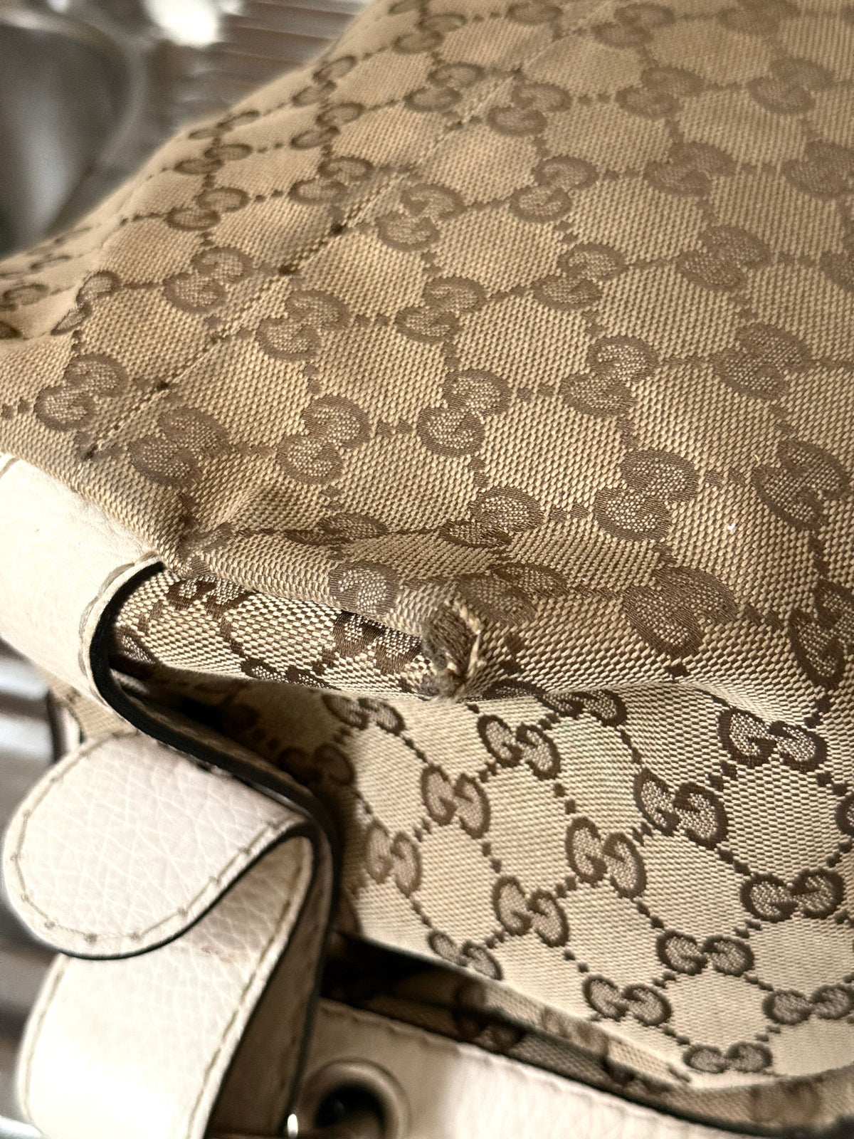 Gucci GG Bamboo Bar Medium Monogram White Shoulder Bag
