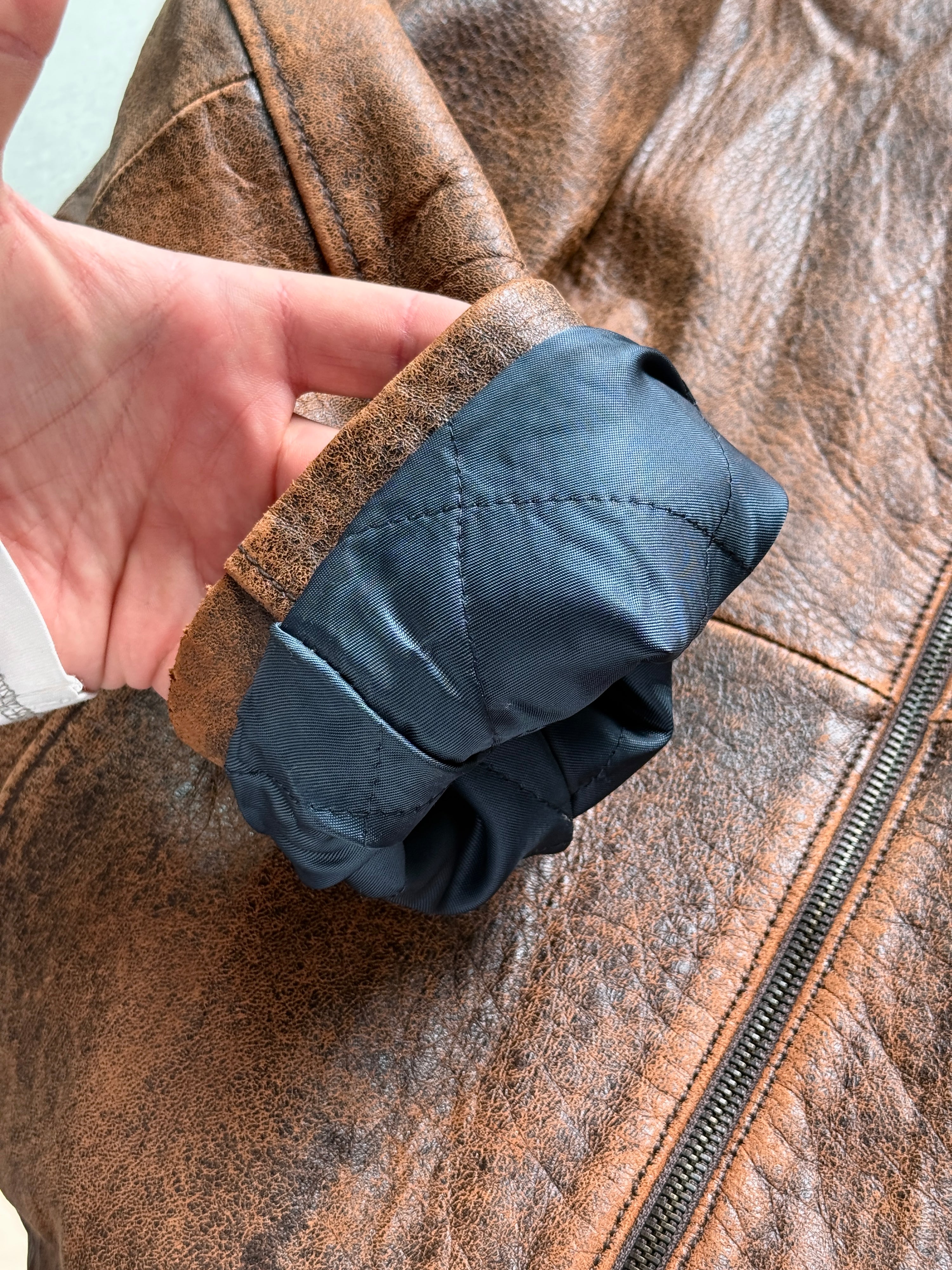 Vintage Dolce & Gabbana Distressed Brown Leather Jacket - M