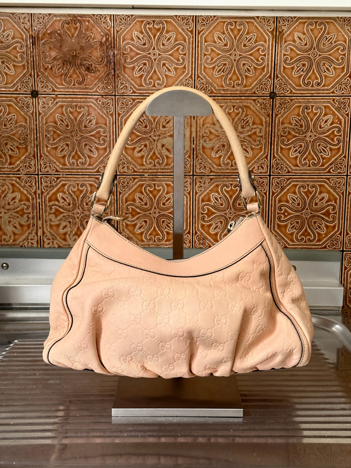 Gucci Guccissima Abbey D-Ring Small Leather Shoulder Bag Pink