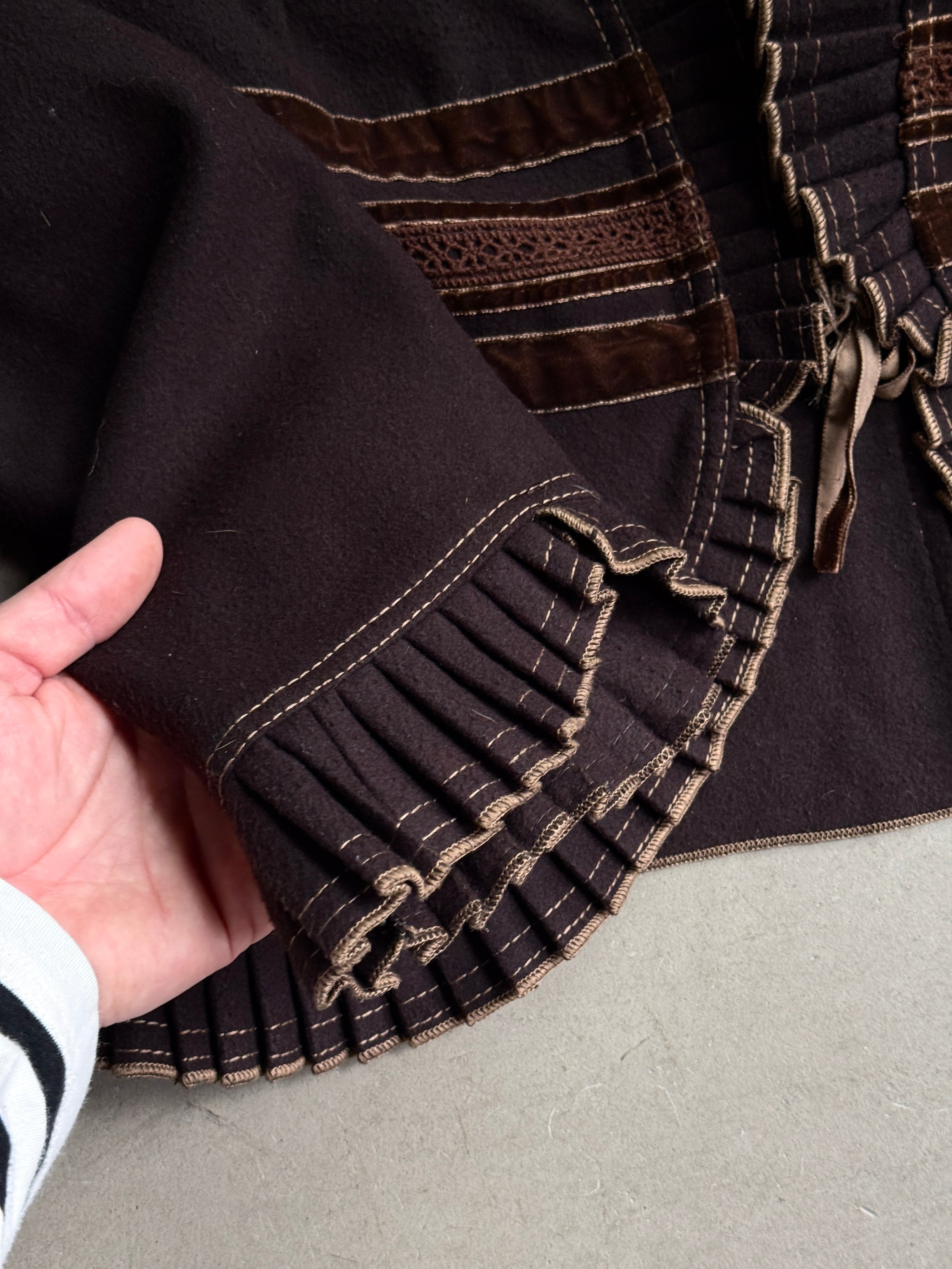 Vintage Pleated Extenzo Paris Tie Ruffle Jacket Brown - S