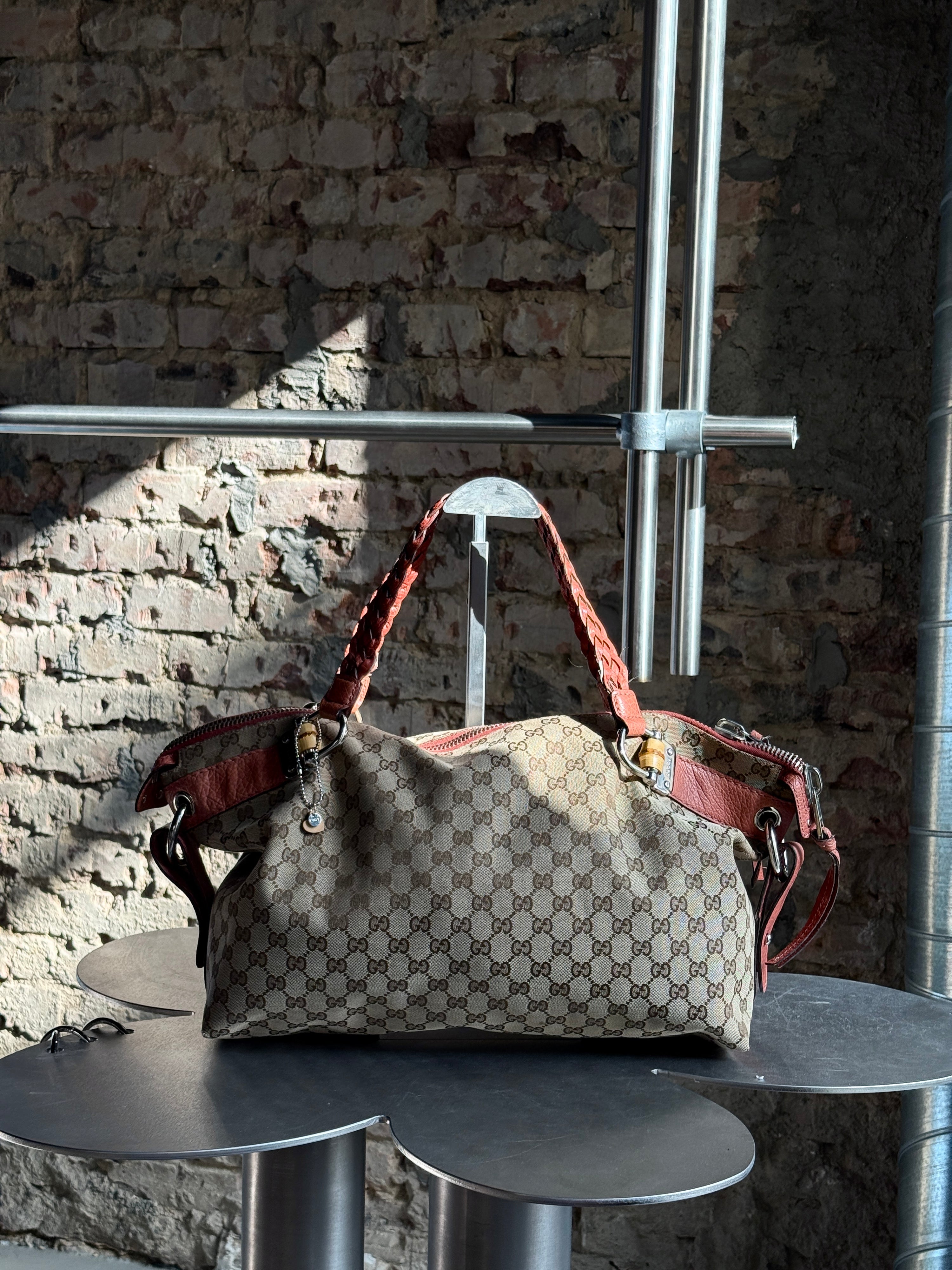 Vintage Gucci GG Bamboo Bar Shoulder Bag (Orange Braided Strap)