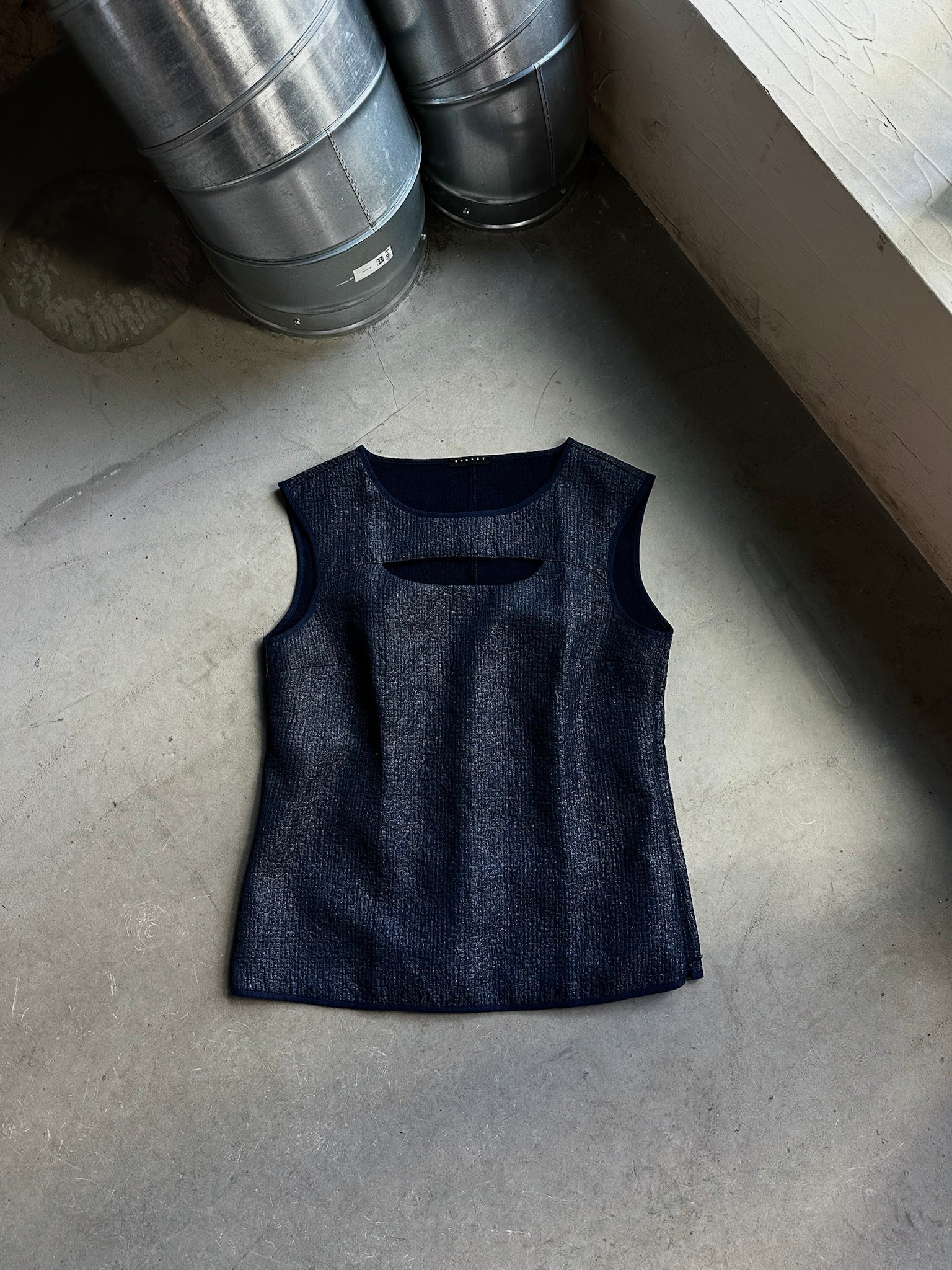 2000s Sisley Shiny Cutout Top Navy - S