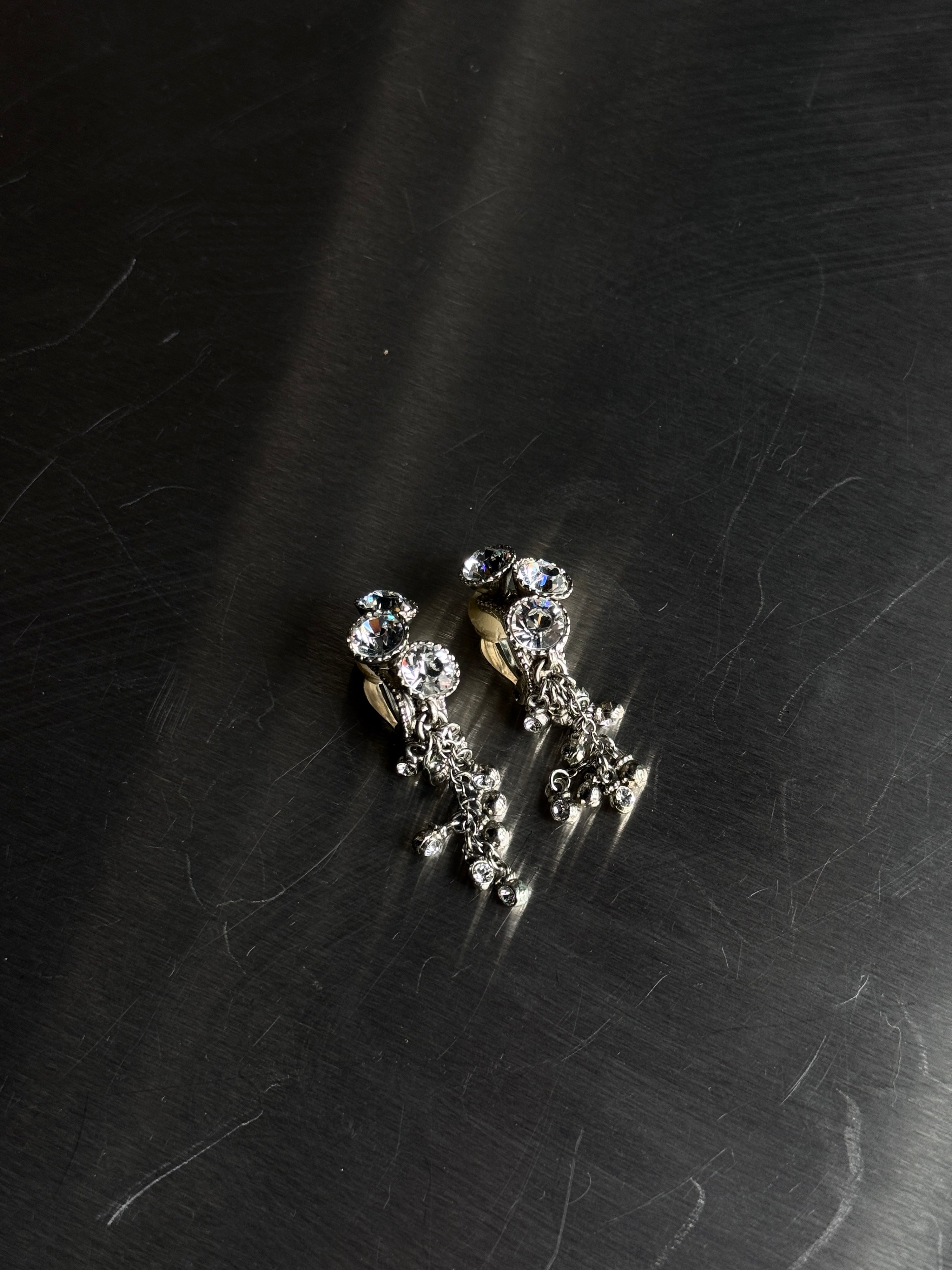 Vintage Sonia Rykiel Rhinestone Dangle Clip On Earrings
