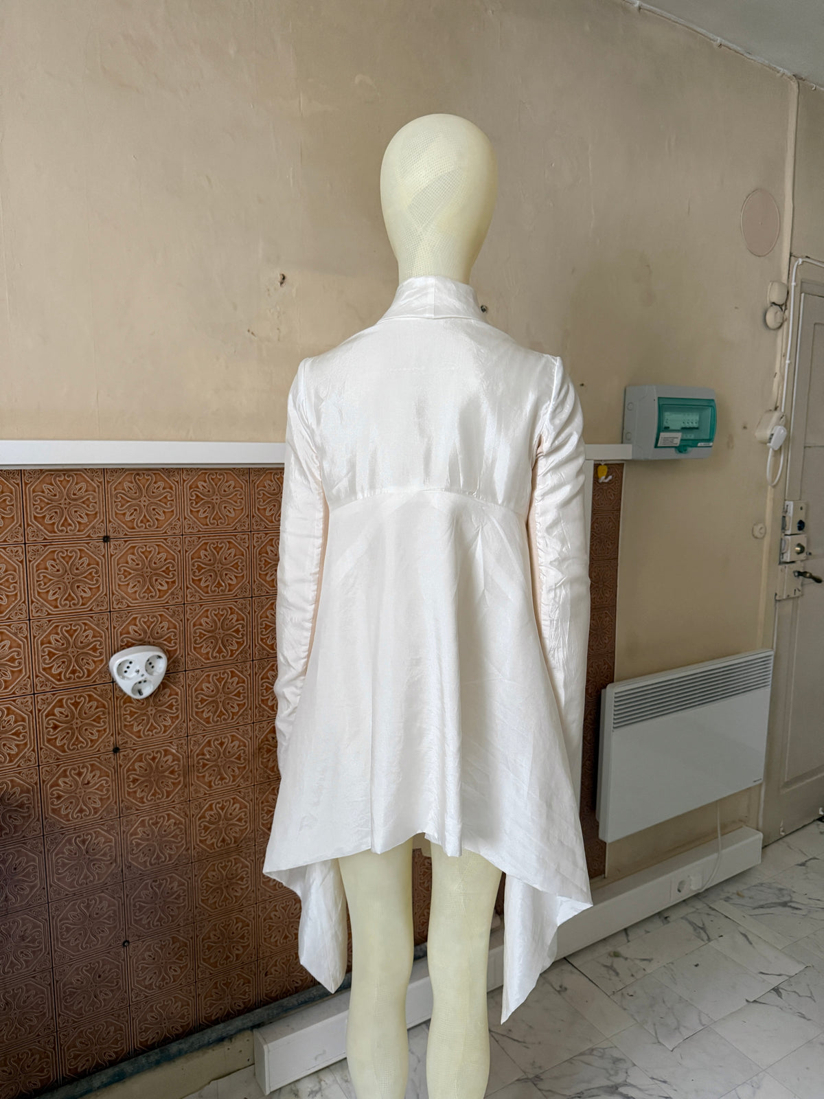 2000s Rick Owens Silk Blend Asymetrical Drape Blazer Coat White - XS