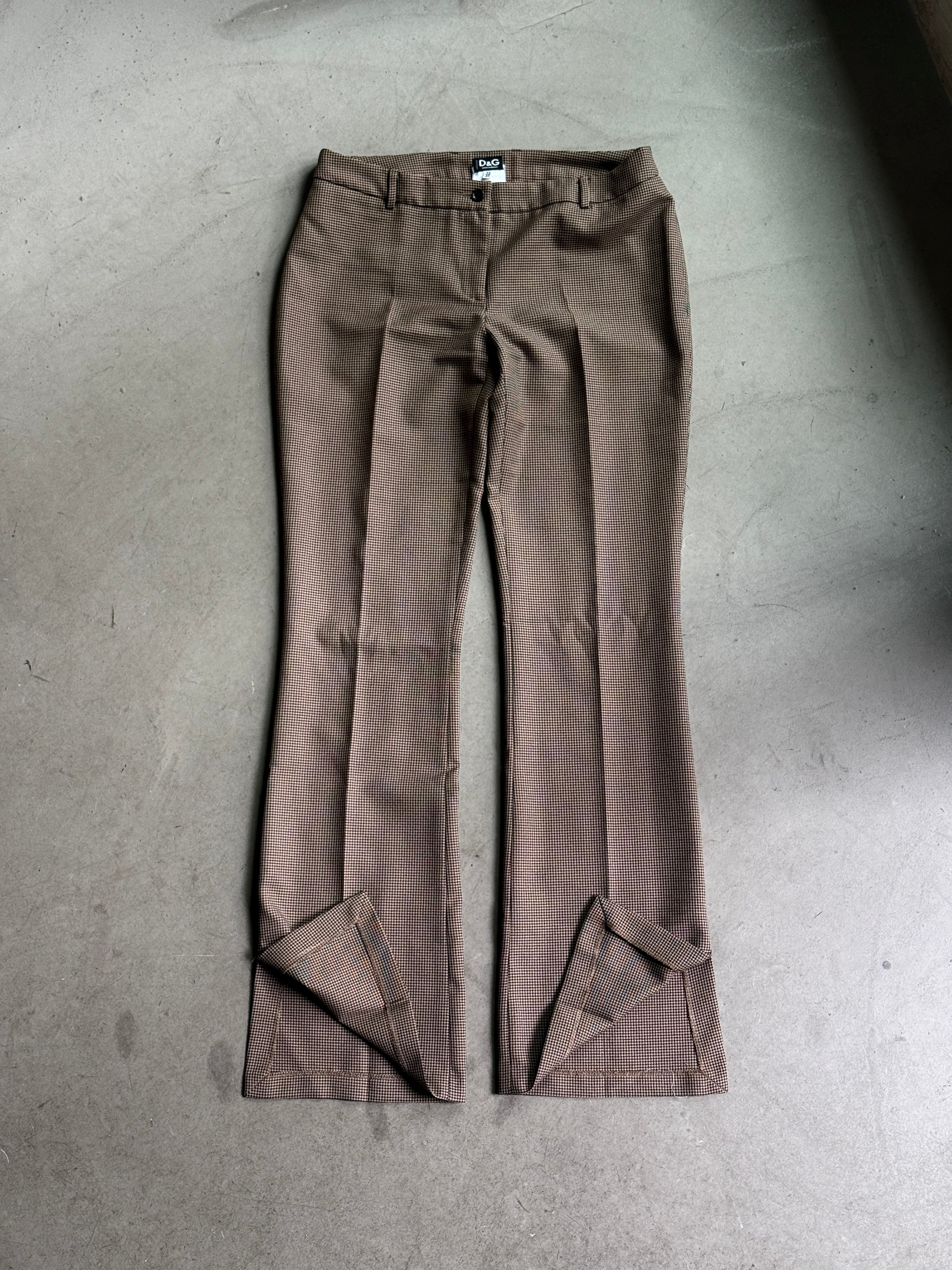 Vintage Dolce & Gabbana Houndstooth Bootcut Trousers Brown - W34 L35
