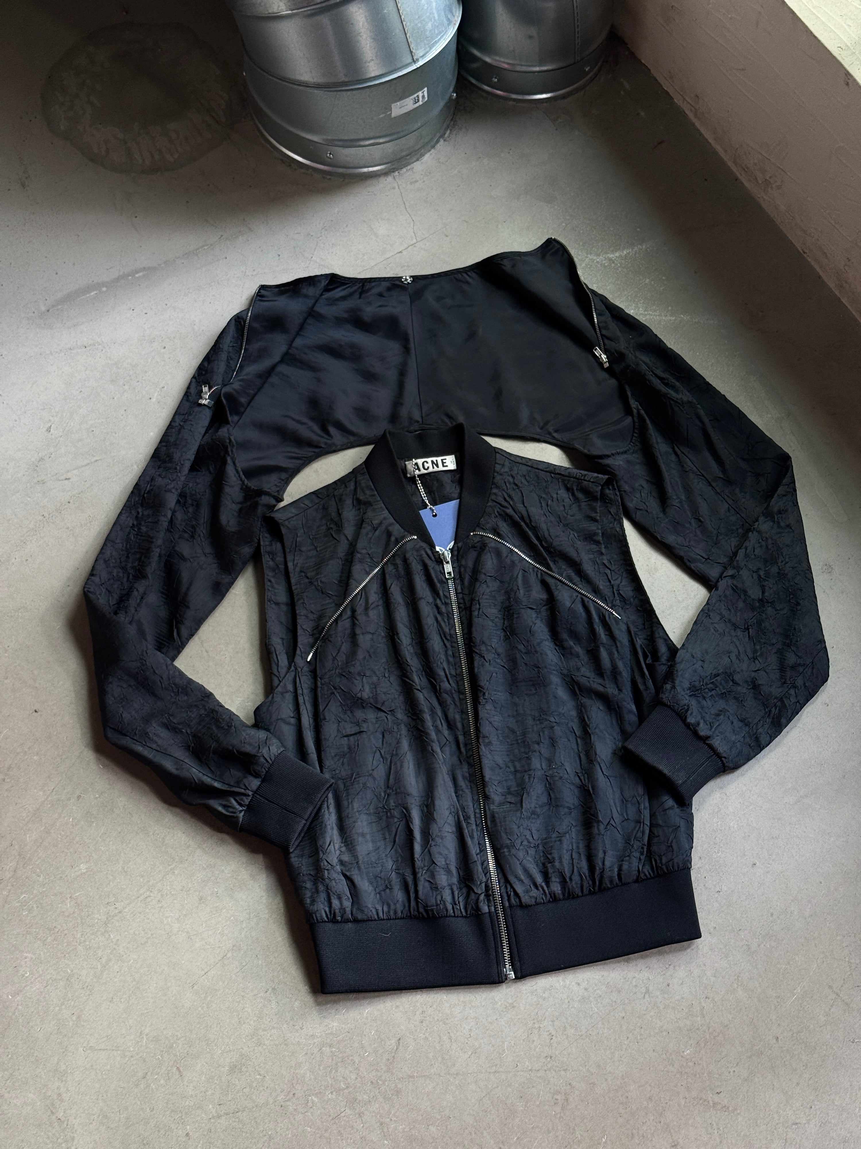 Acne Studios "Blanche Crinkle " Cropped Bomber Jacket Black - S