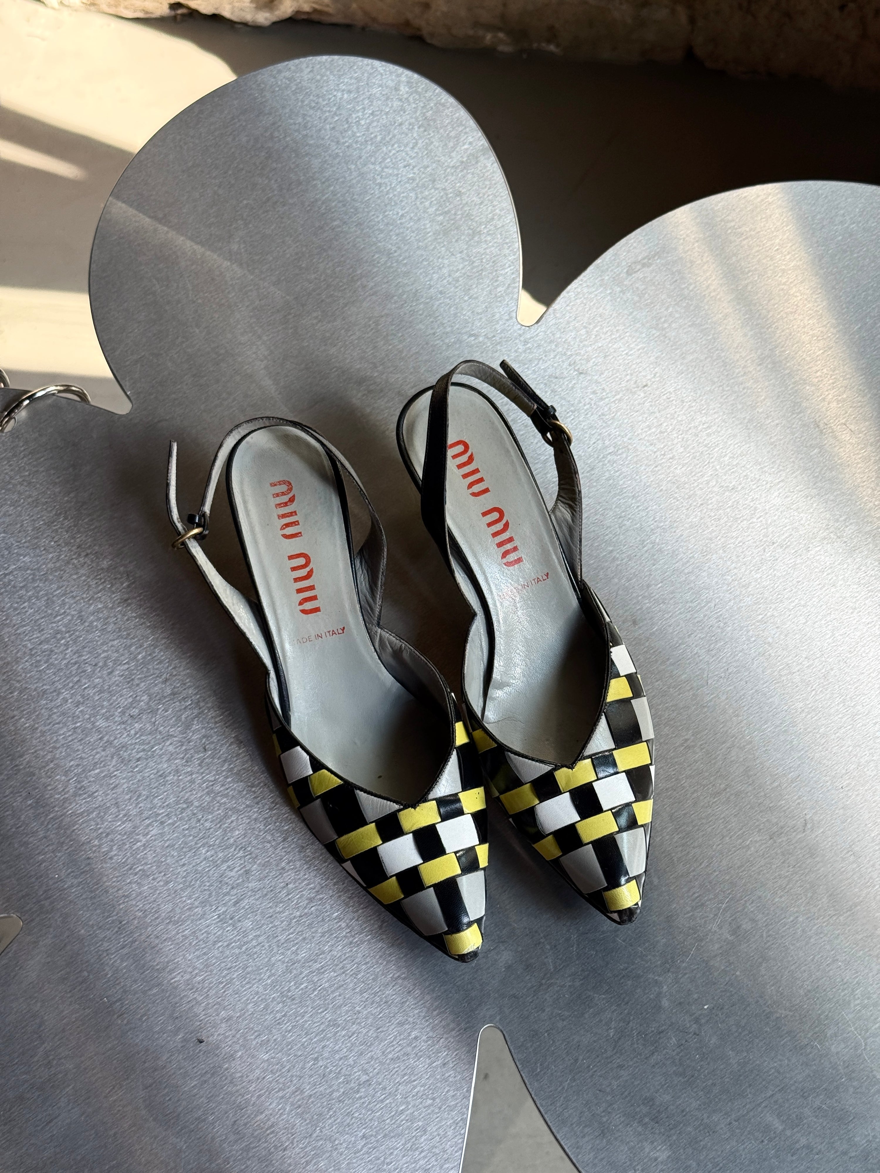Vintage SS2001 Checkered Miu Miu Slingback Kitten Heels - EU 39.5