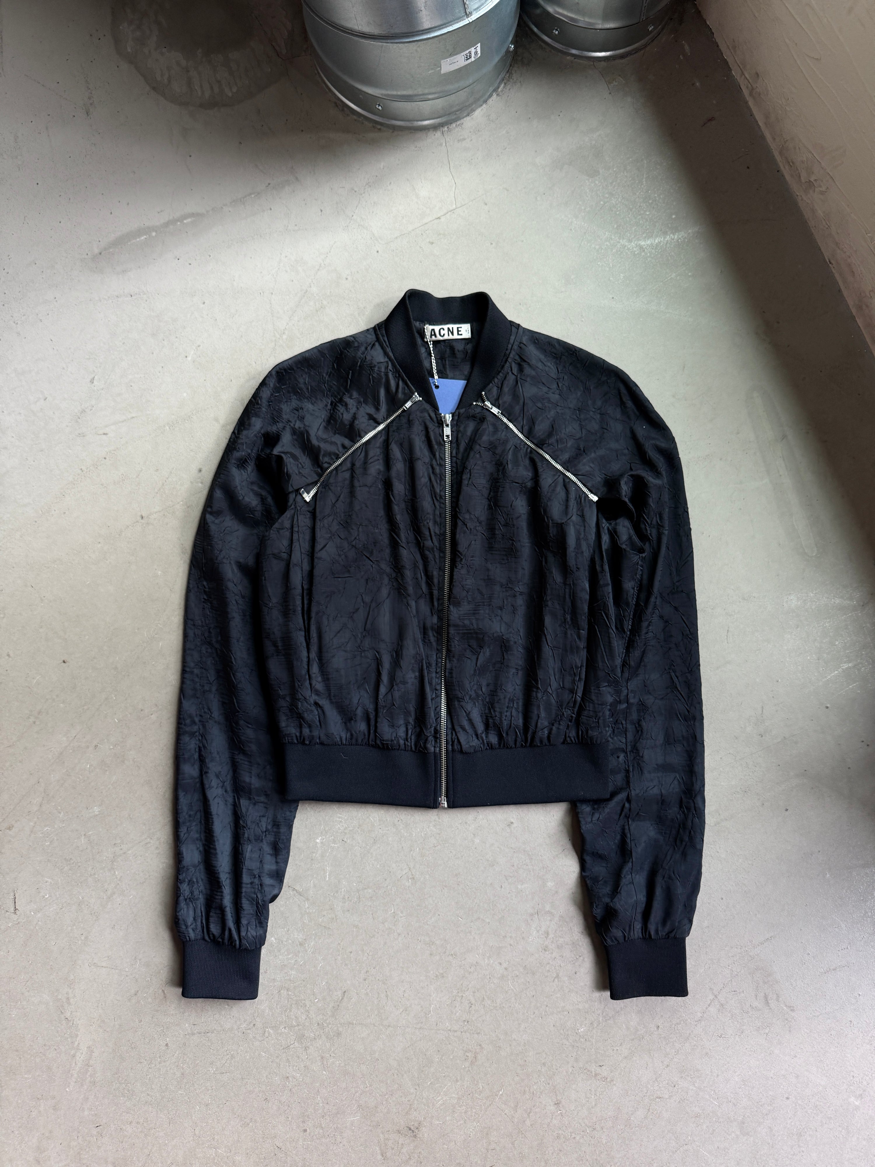 Acne Studios "Blanche Crinkle " Cropped Bomber Jacket Black - S