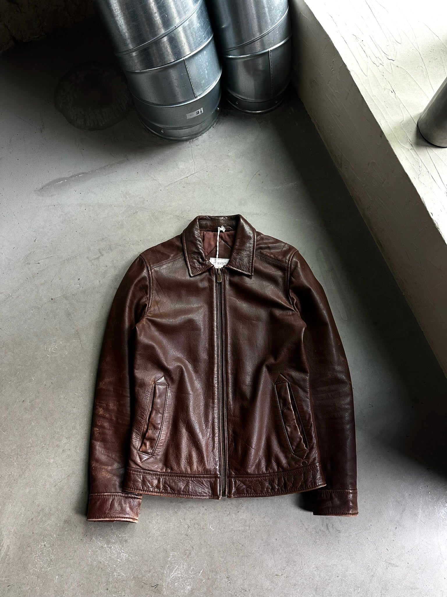 2000s Chevignon Leather Jacket Brown (new) - S