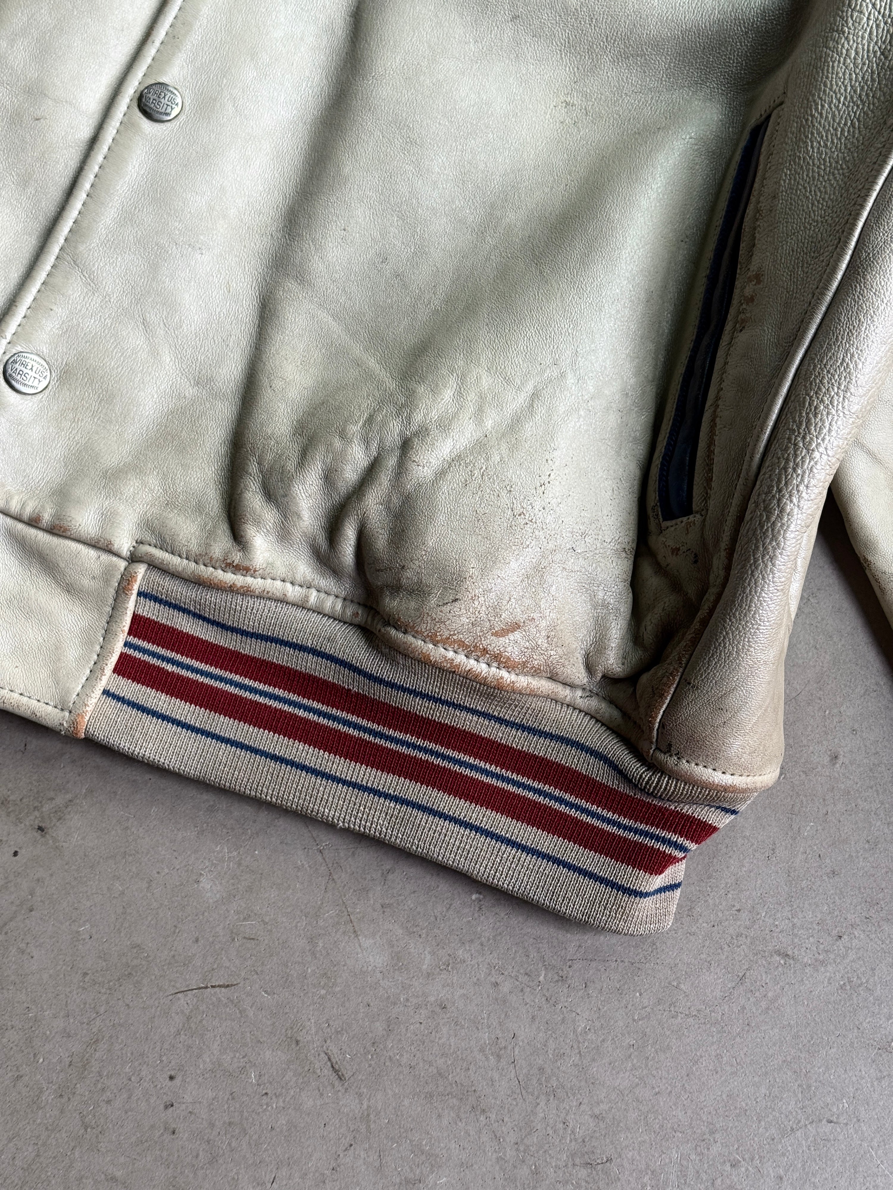 Vintage Avirex "University Club New York" Varsity Leather Jacket Cream - XXL