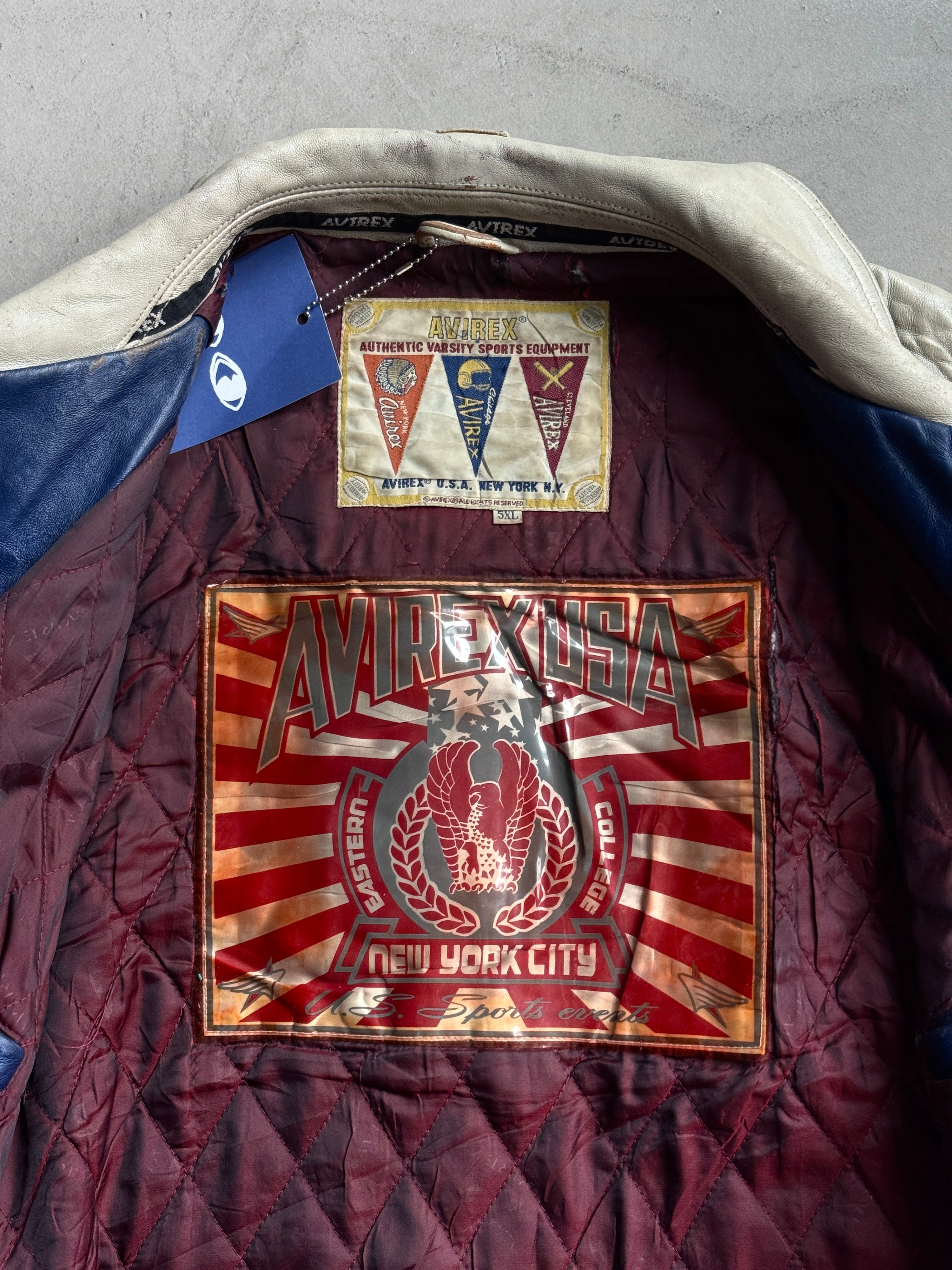 Vintage Avirex "University Club New York" Varsity Leather Jacket Cream - XXL