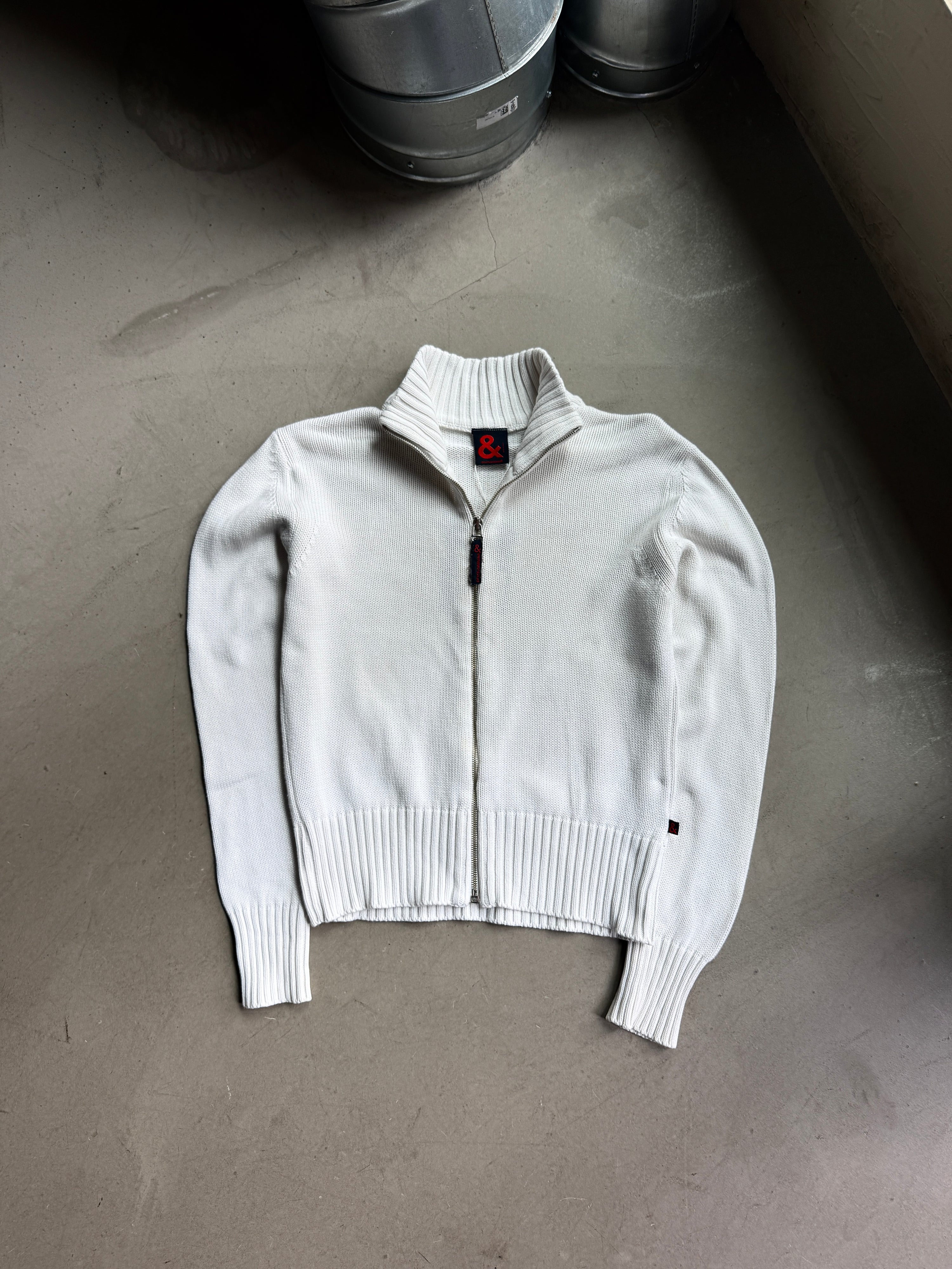 Vintage 2000s Dolce & Gabbana Ribbed Zip Up Knit Jacket White - S