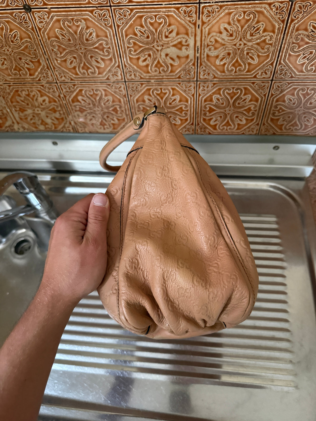 Gucci Guccissima Large Abbey D-Ring Tan Shoulder Bag