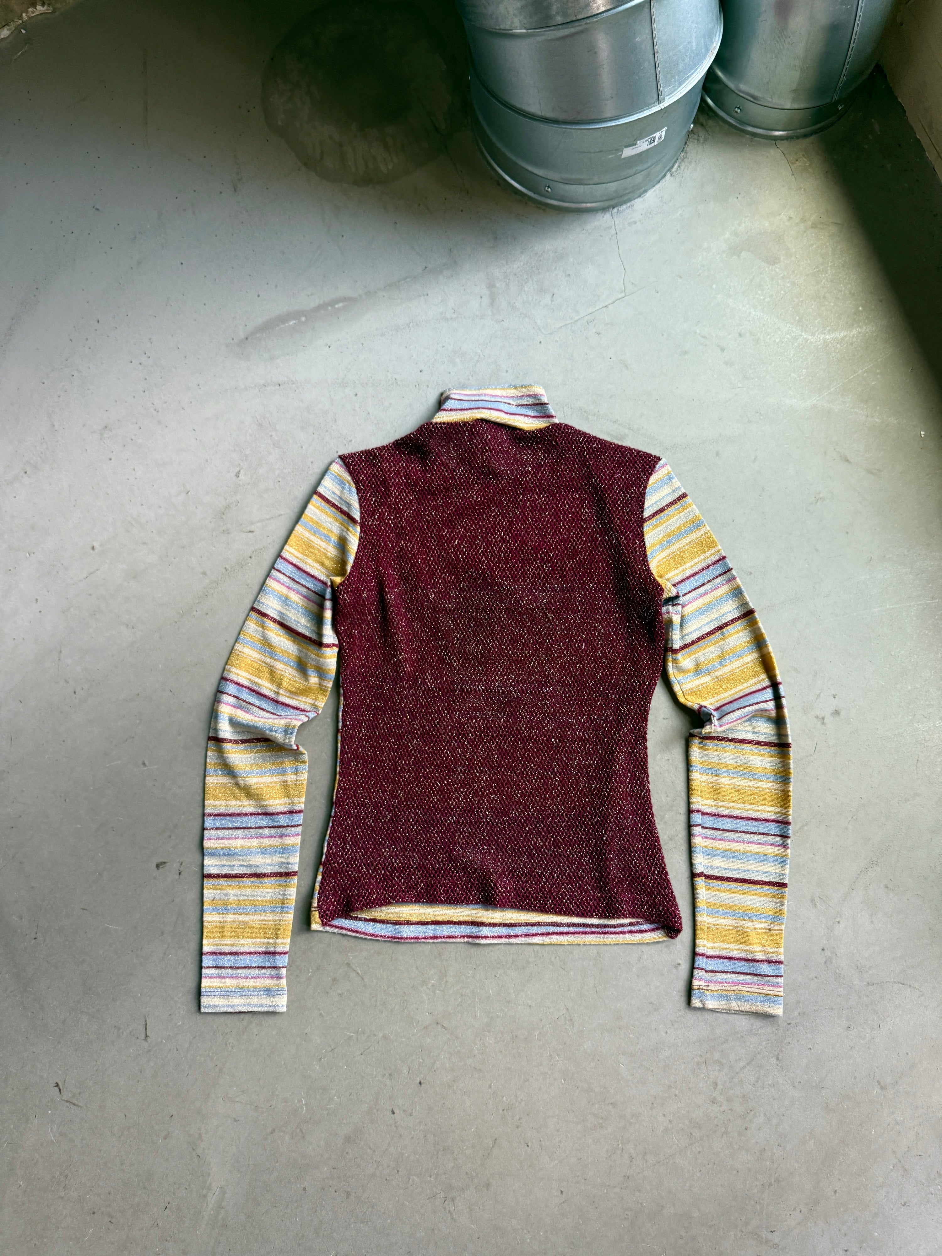 Vintage 2000s Versace Striped Turtleneck Shiny Mockneck Longsleeve Top - S