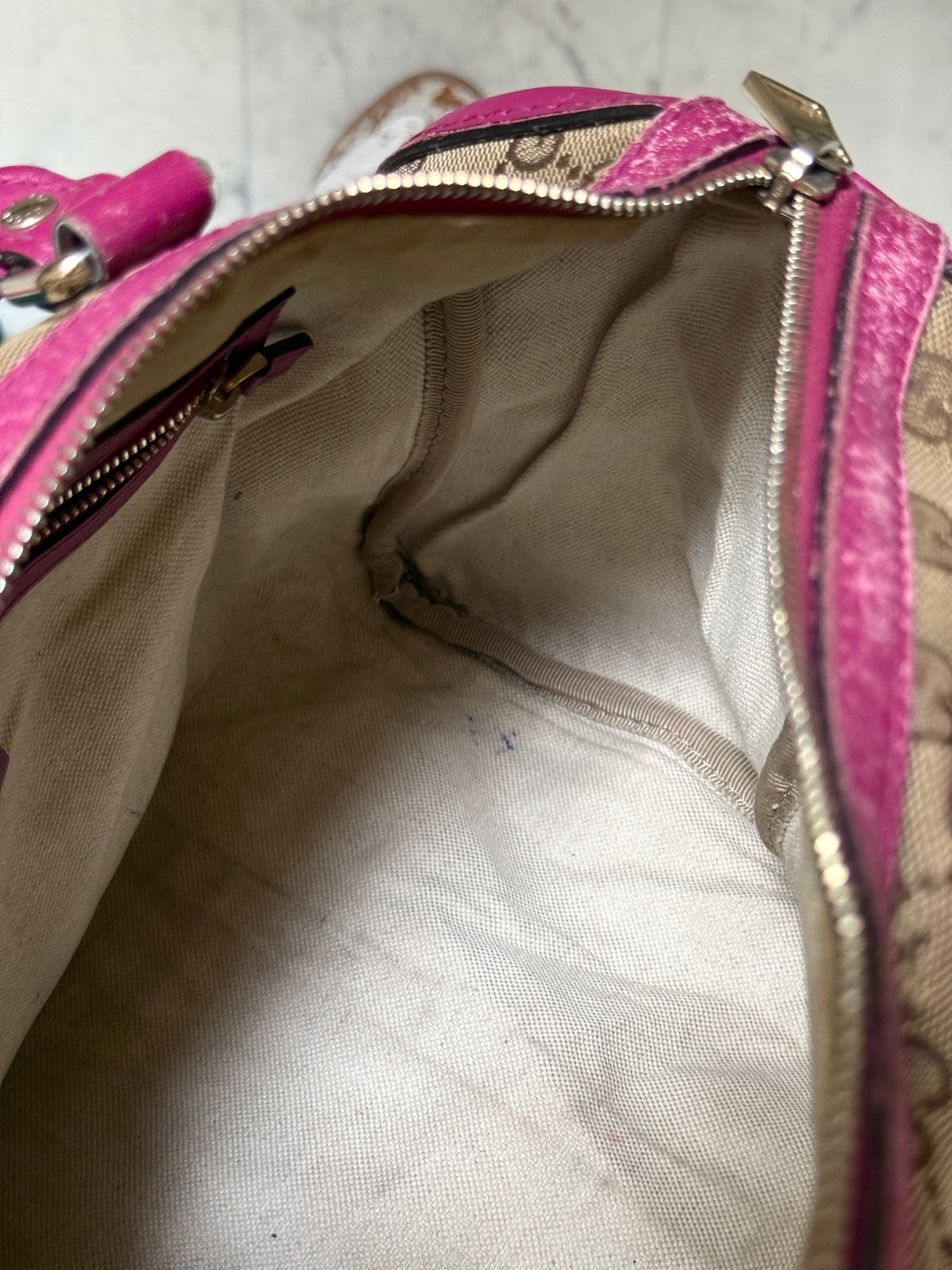 Gucci GG Canvas Beige/Pink Medium Joy Boston Bag