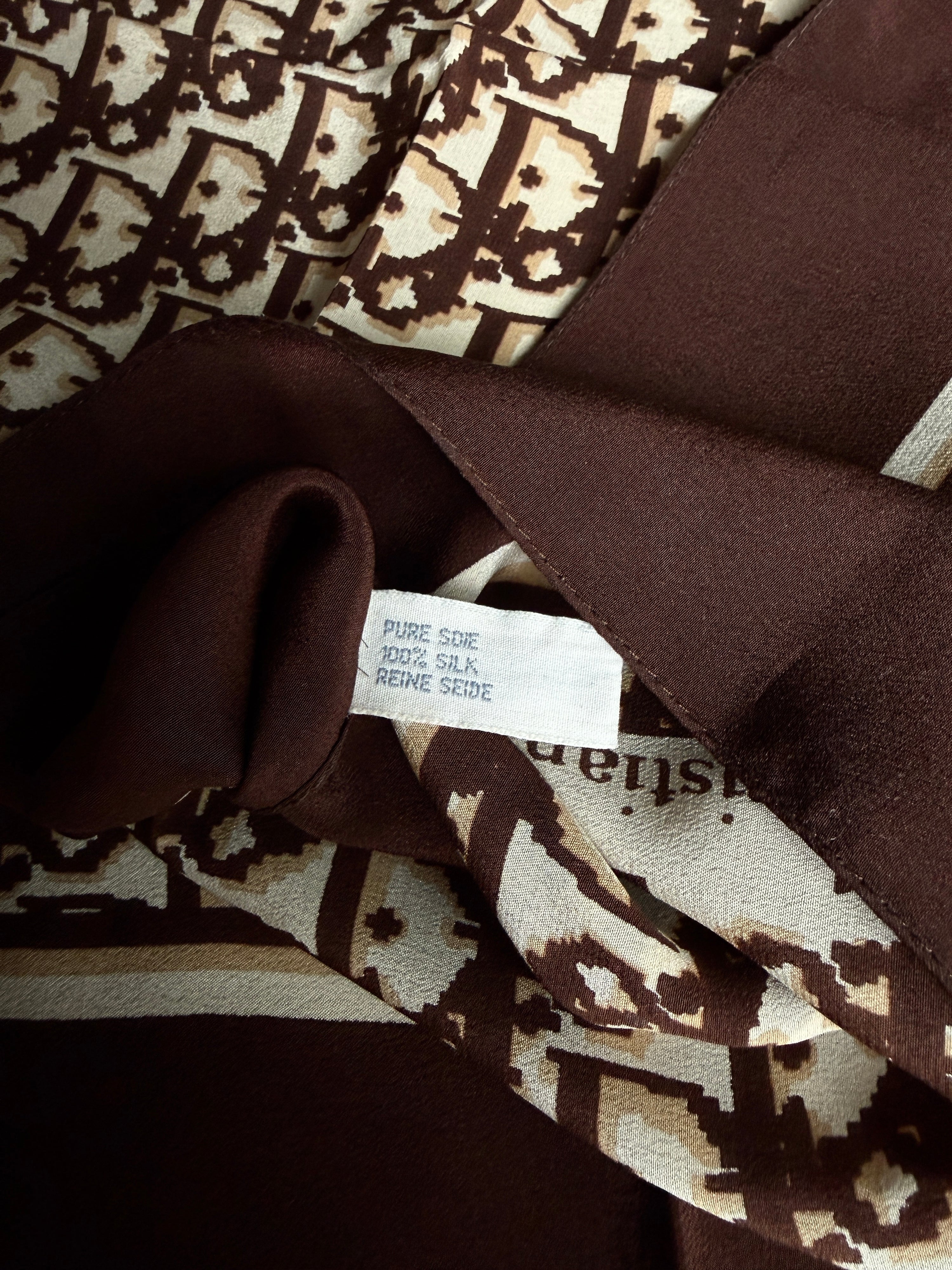 Vintage Christian Dior Oblique Silk Scarf Brown