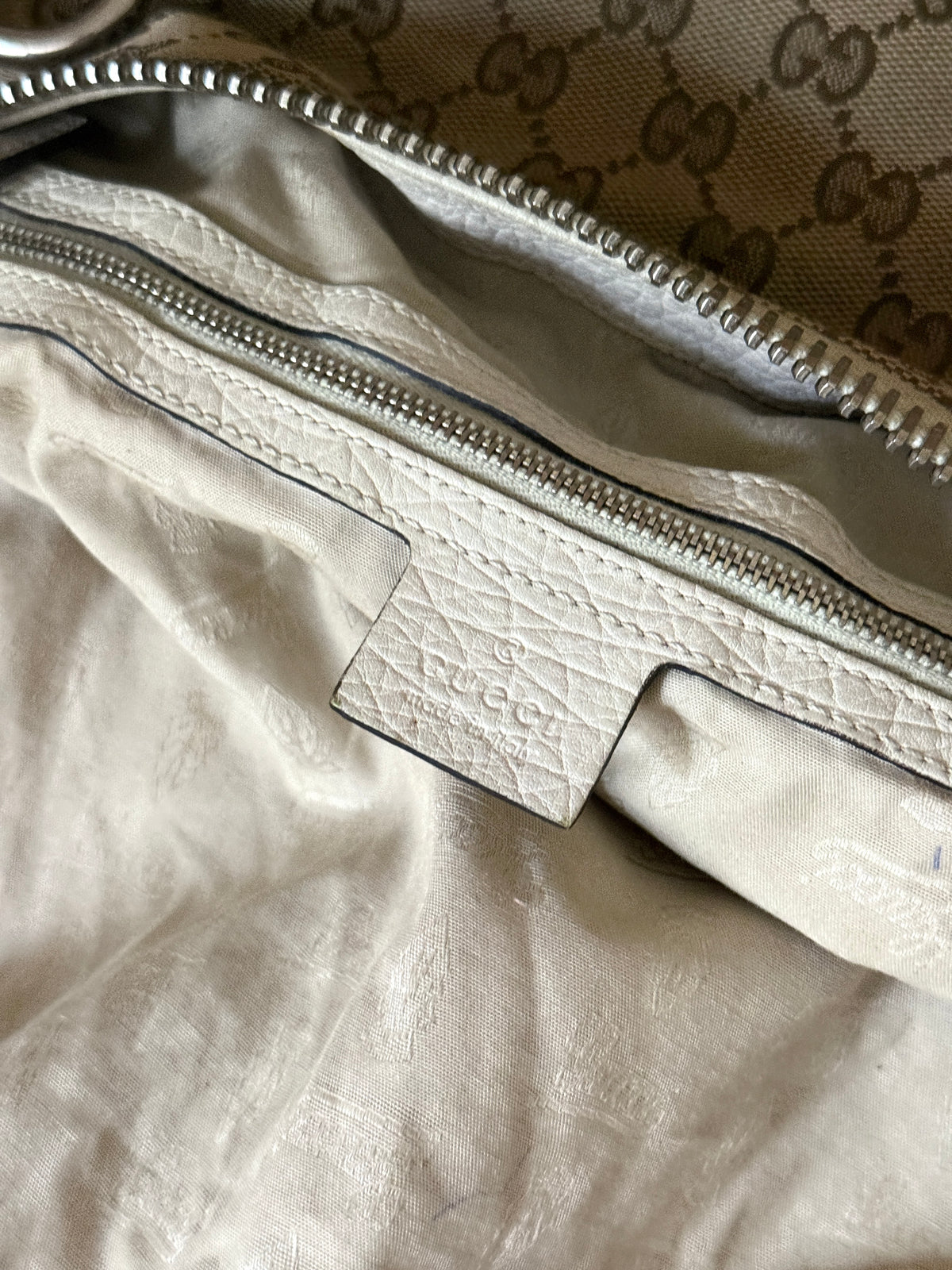 Gucci GG Bamboo Bar Medium Monogram White Shoulder Bag