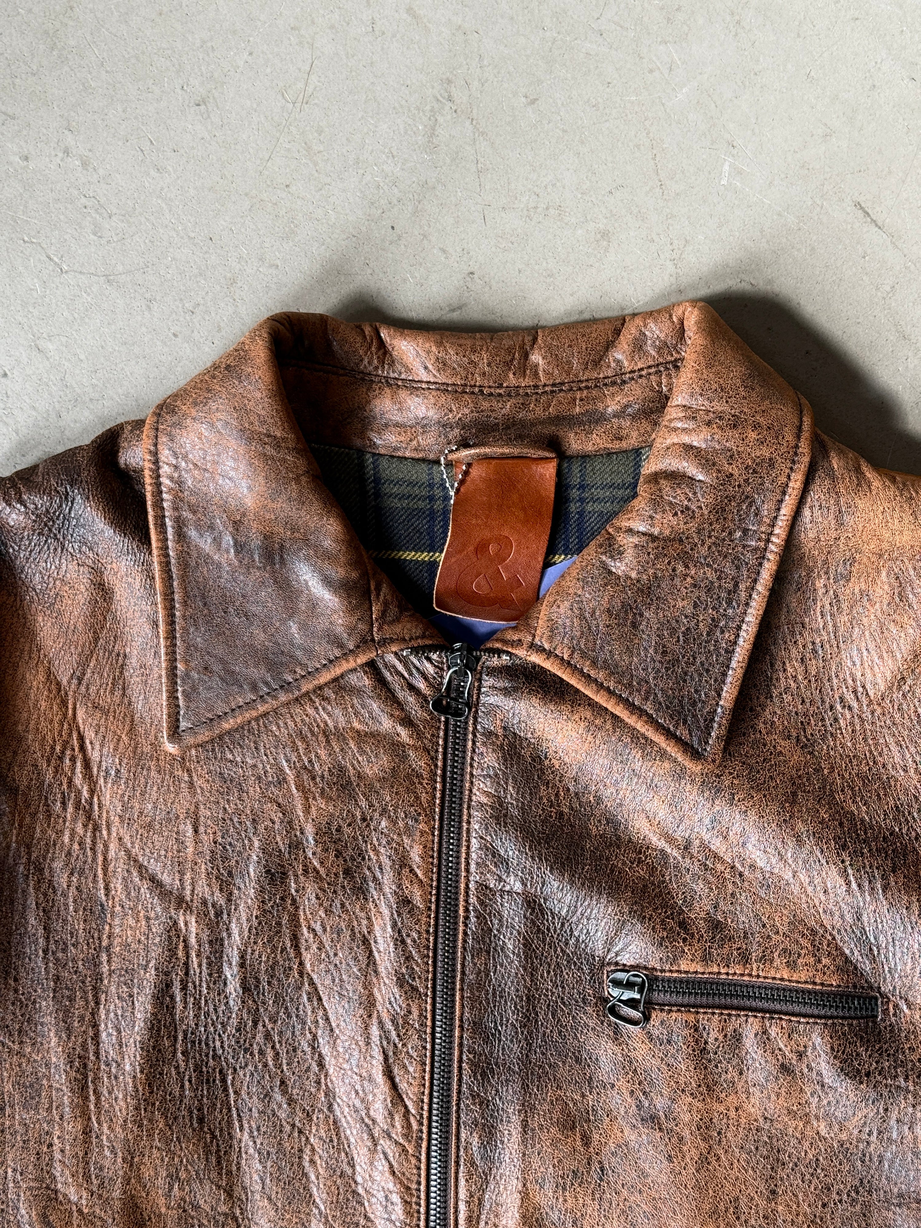 Vintage Dolce & Gabbana Distressed Brown Leather Jacket - M