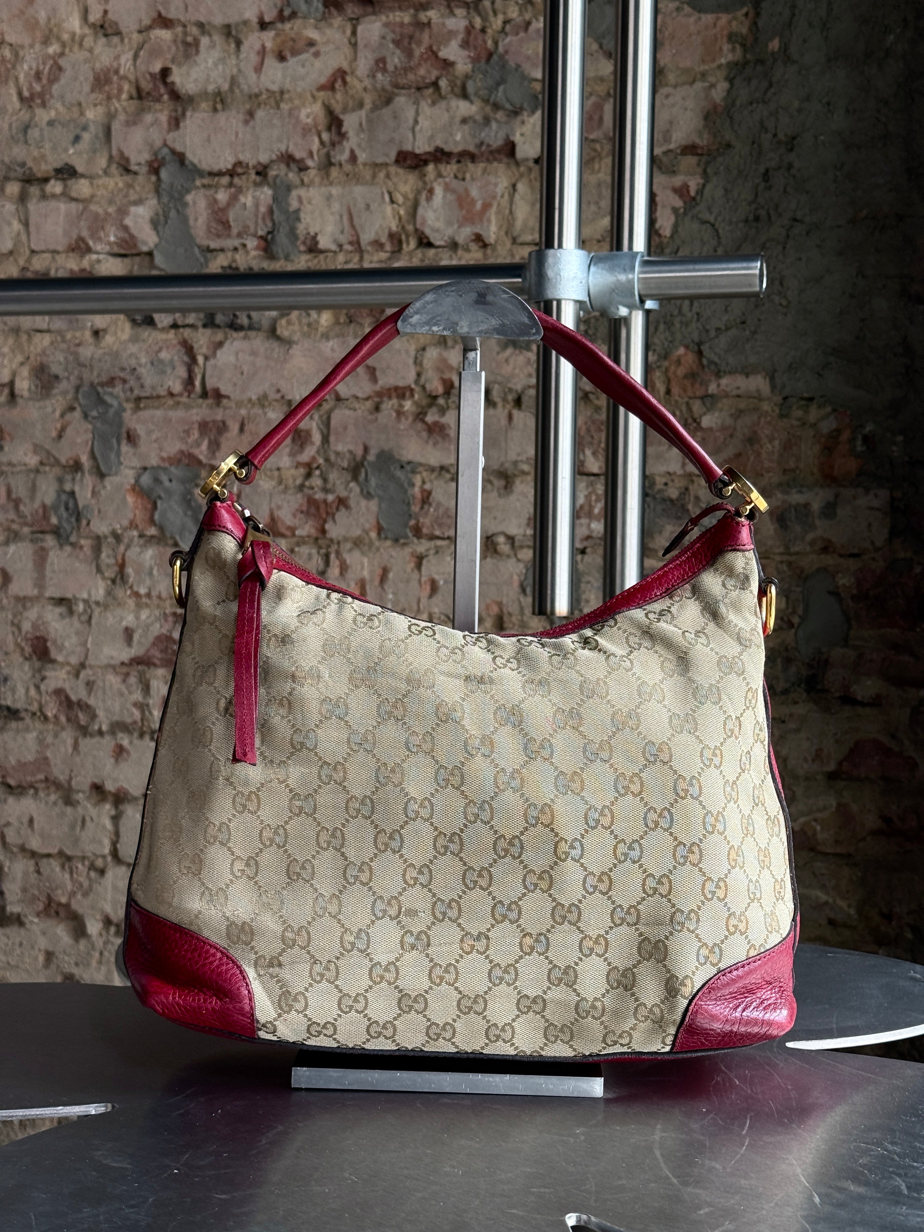 Vintage Small Gucci Hobo Bag Beige / Red