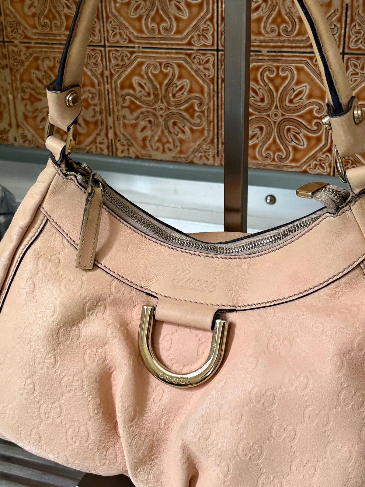 Gucci Guccissima Abbey D-Ring Small Leather Shoulder Bag Pink