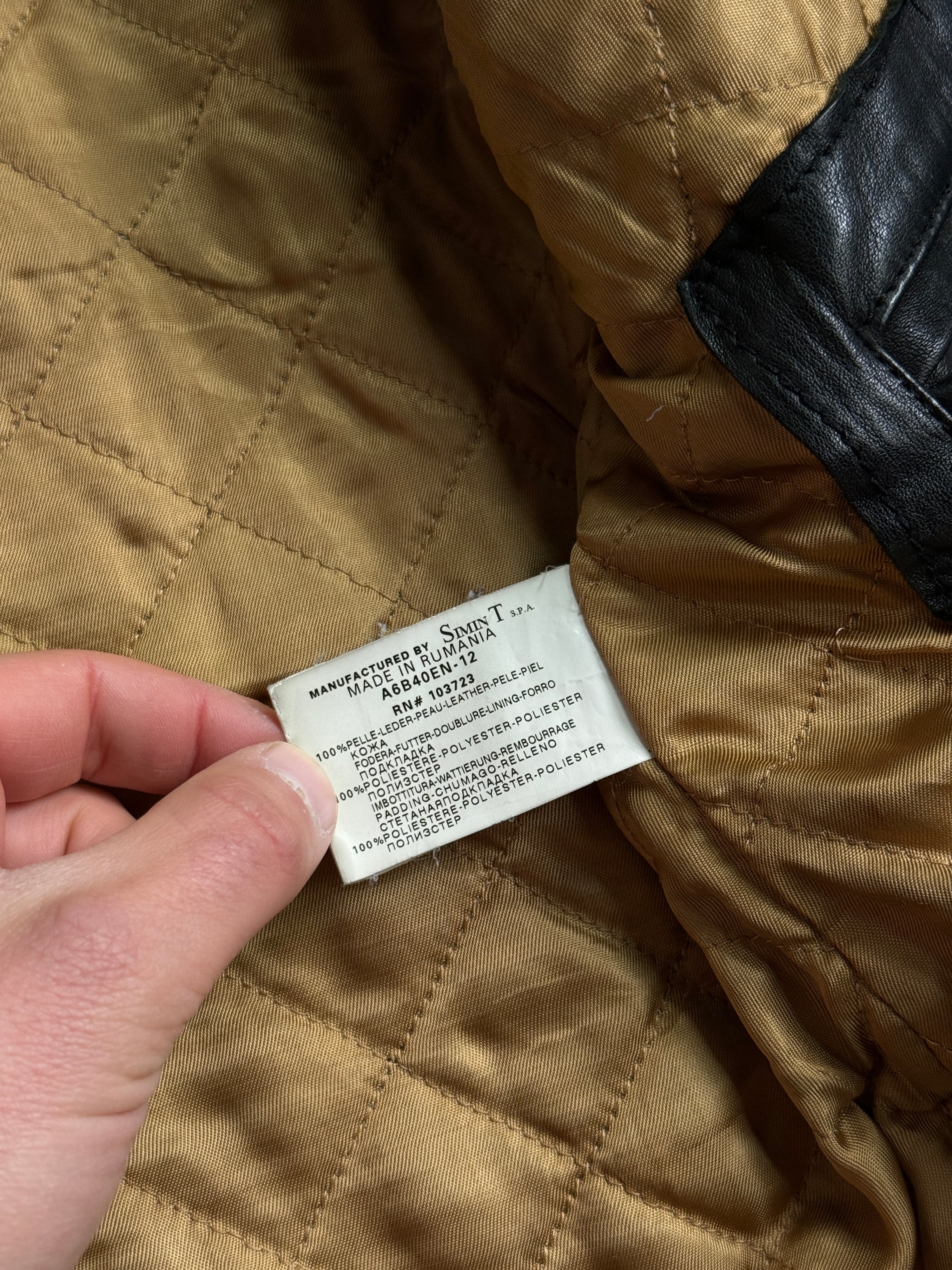 Vintage 2000s Armani Jeans Leather Biker Jacket Black - M