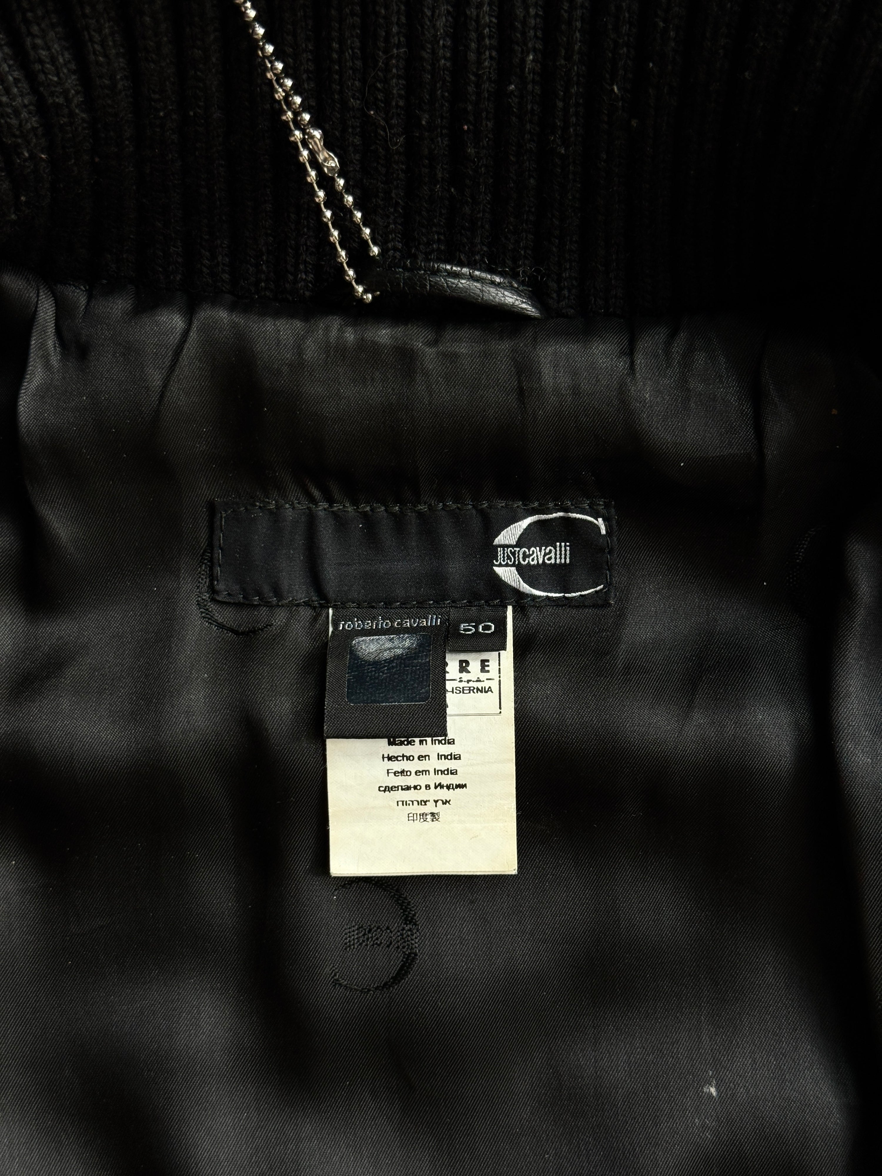 Vintage AW2004 Just Cavalli Cinched Diamond Quilted Leather Jacket Black - M